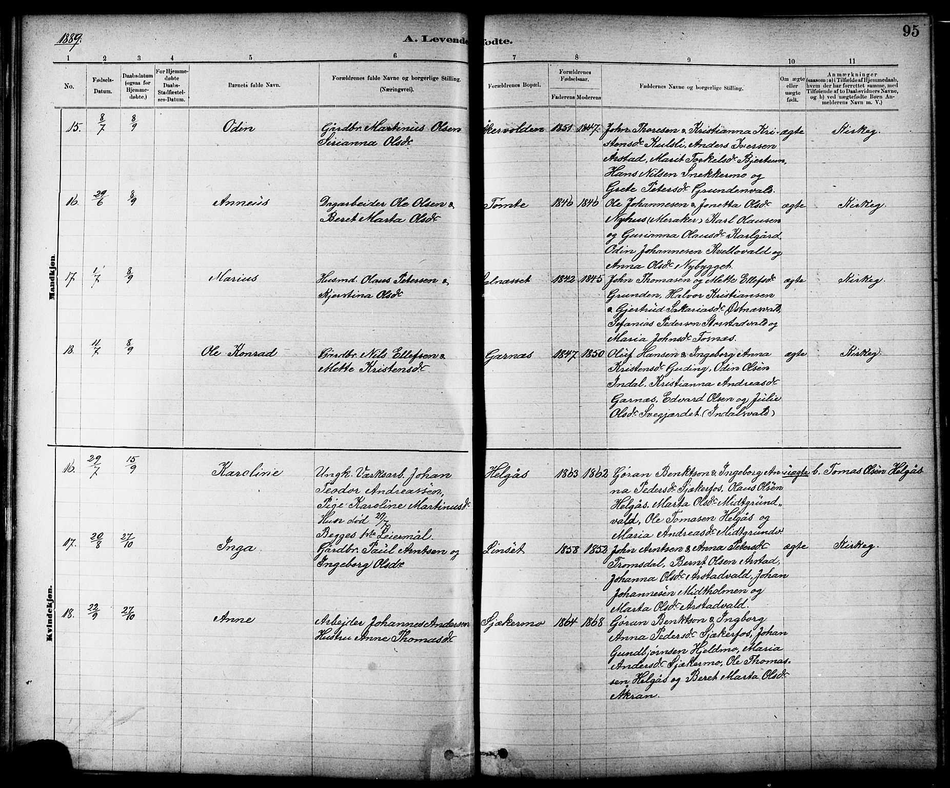 Ministerialprotokoller, klokkerbøker og fødselsregistre - Nord-Trøndelag, AV/SAT-A-1458/724/L0267: Parish register (copy) no. 724C03, 1879-1898, p. 95