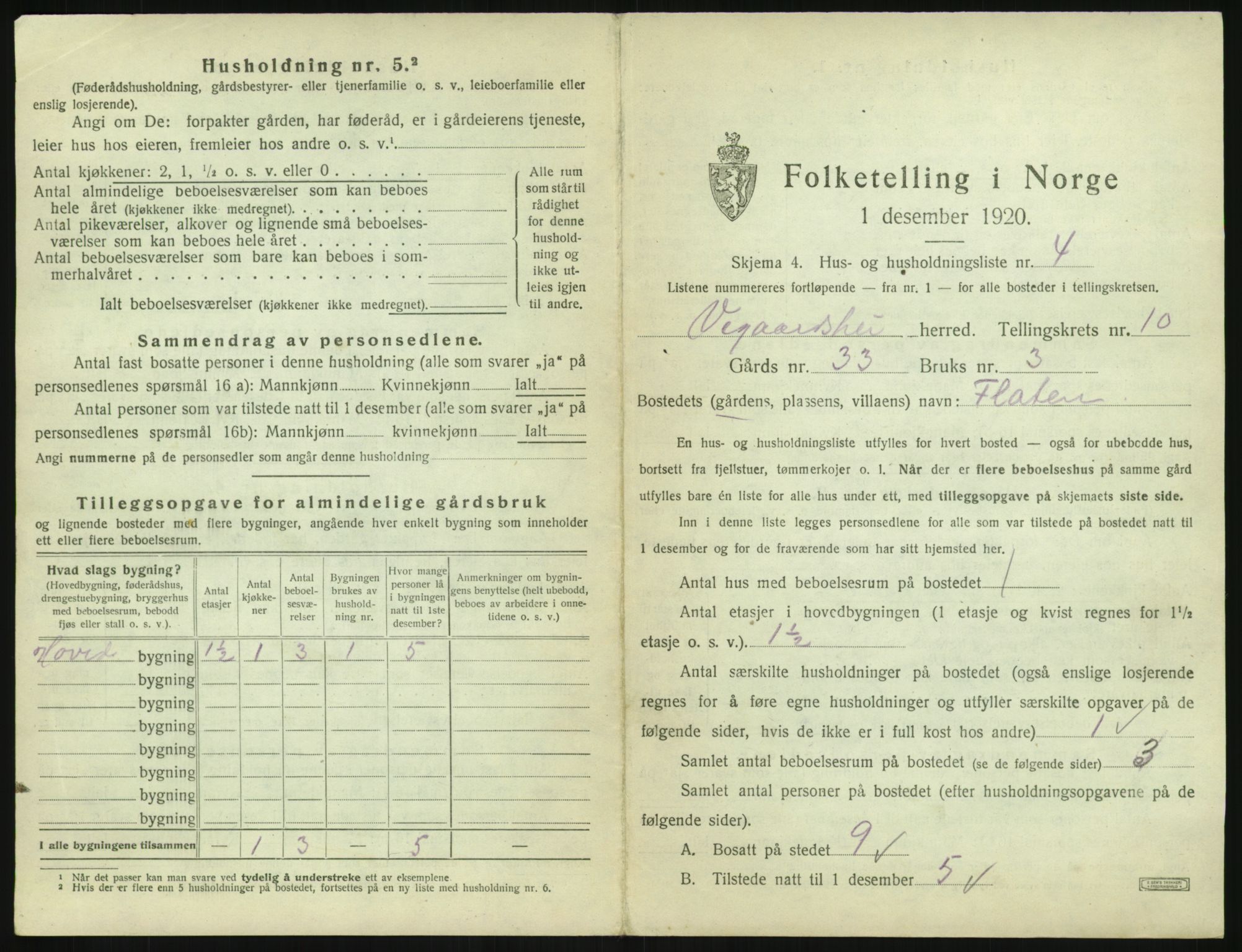 SAK, 1920 census for Vegårshei, 1920, p. 516