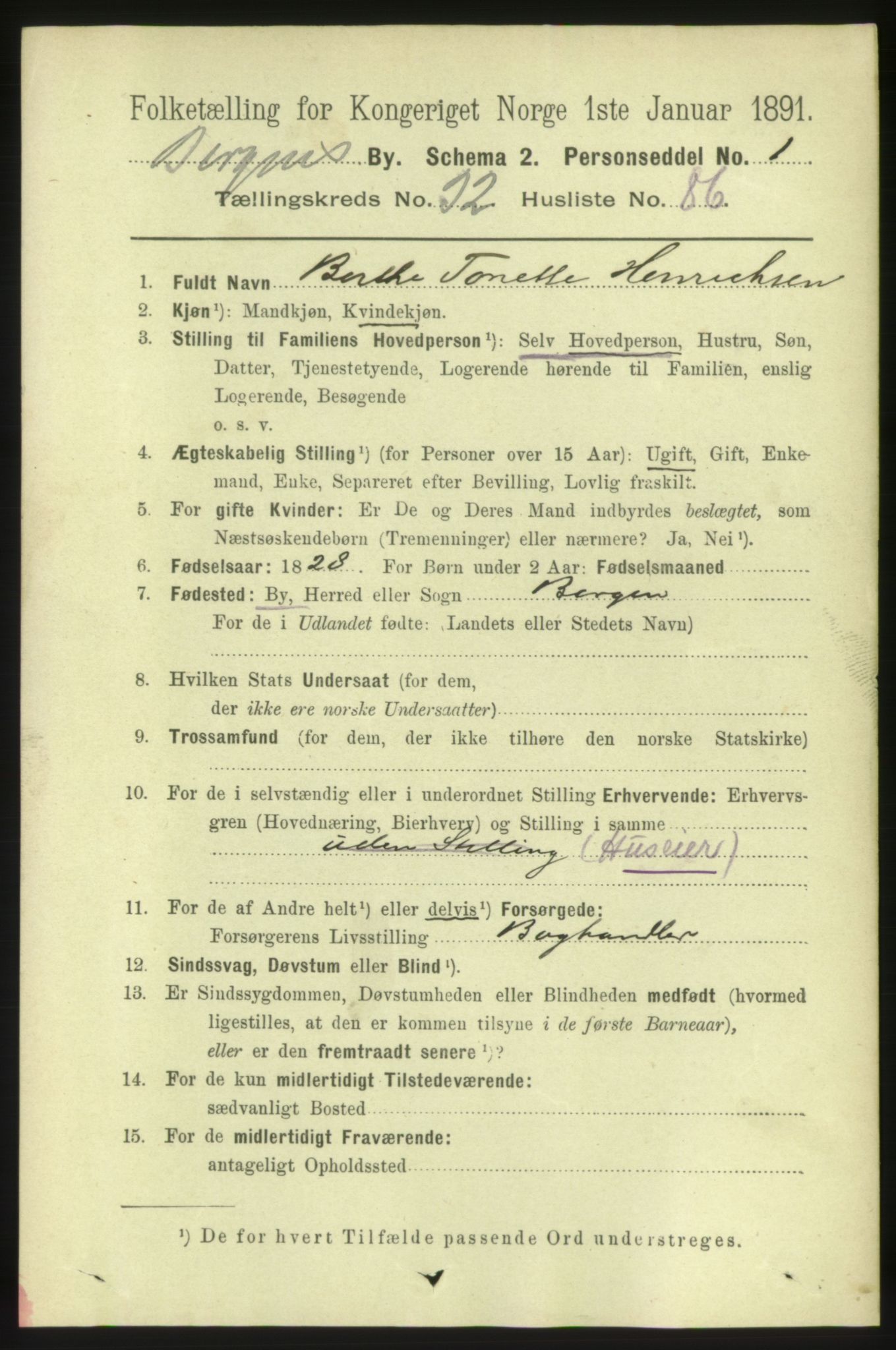 RA, 1891 Census for 1301 Bergen, 1891, p. 40915