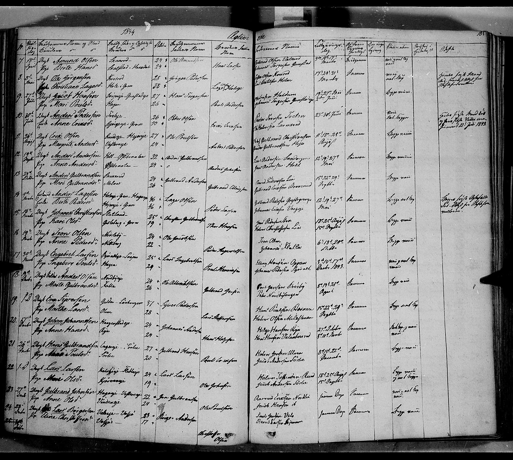 Jevnaker prestekontor, SAH/PREST-116/H/Ha/Haa/L0006: Parish register (official) no. 6, 1837-1857, p. 185