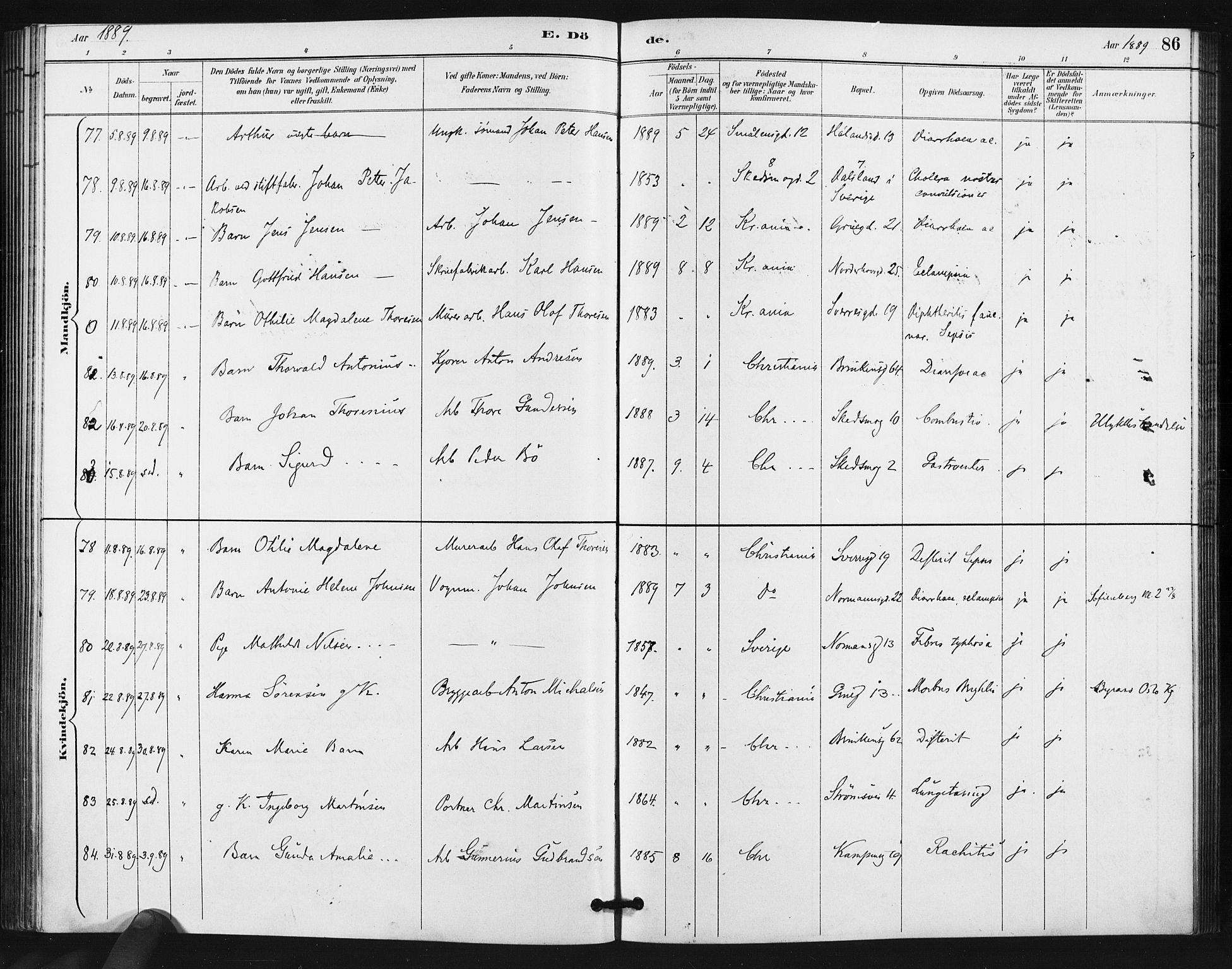 Kampen prestekontor Kirkebøker, SAO/A-10853/F/Fa/L0006: Parish register (official) no. I 6, 1889-1896, p. 86