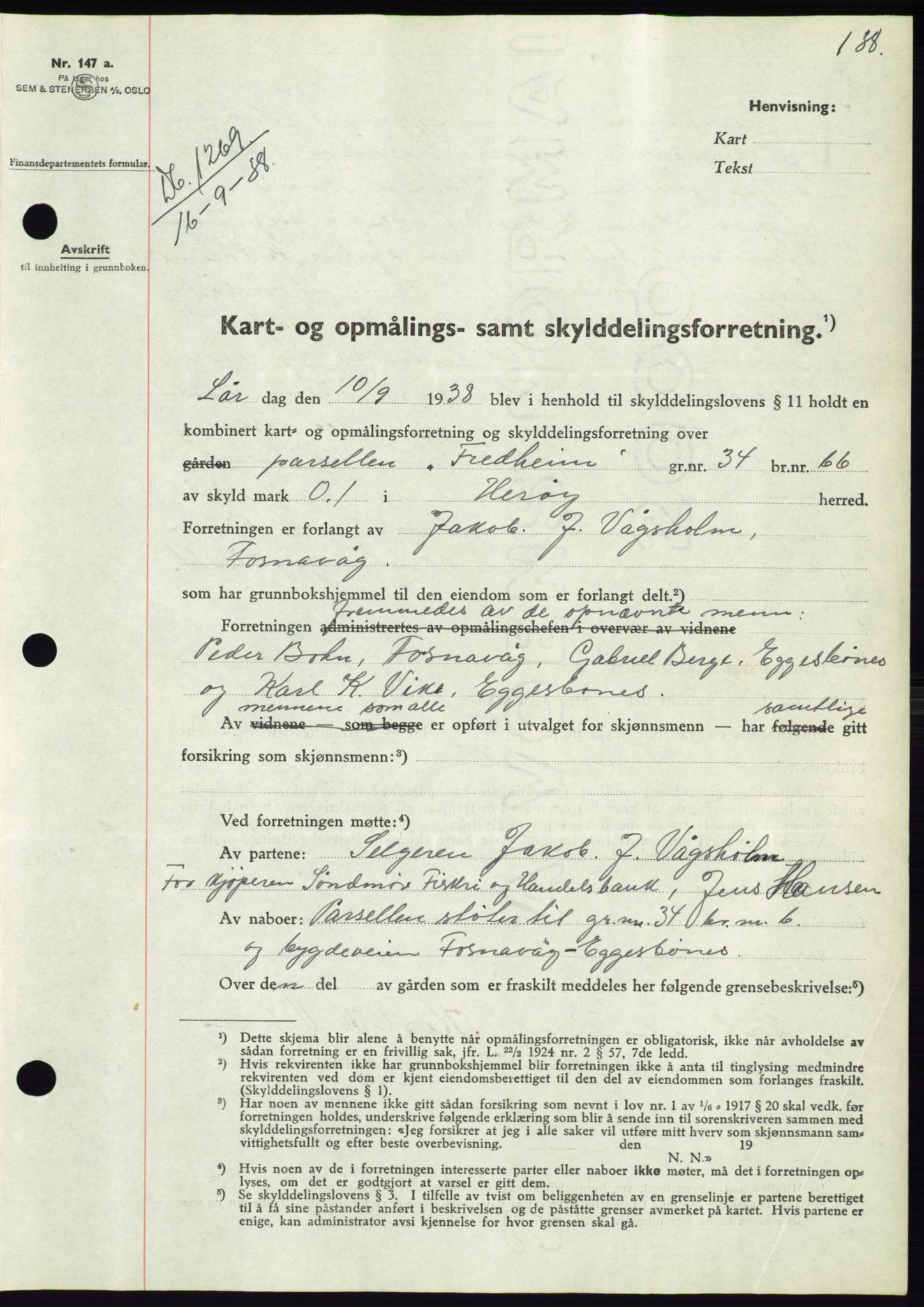 Søre Sunnmøre sorenskriveri, AV/SAT-A-4122/1/2/2C/L0066: Mortgage book no. 60, 1938-1938, Diary no: : 1269/1938