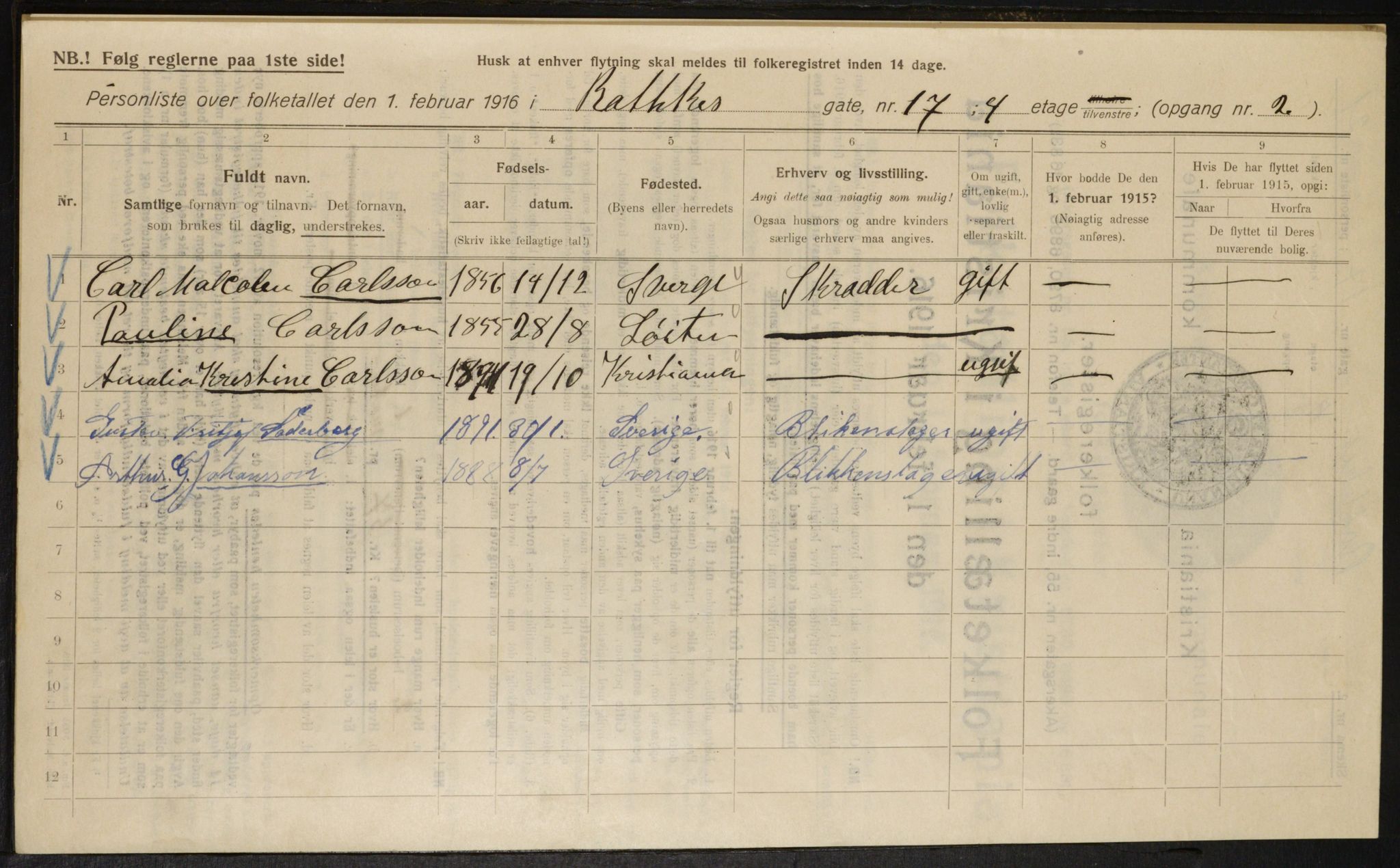 OBA, Municipal Census 1916 for Kristiania, 1916, p. 84797