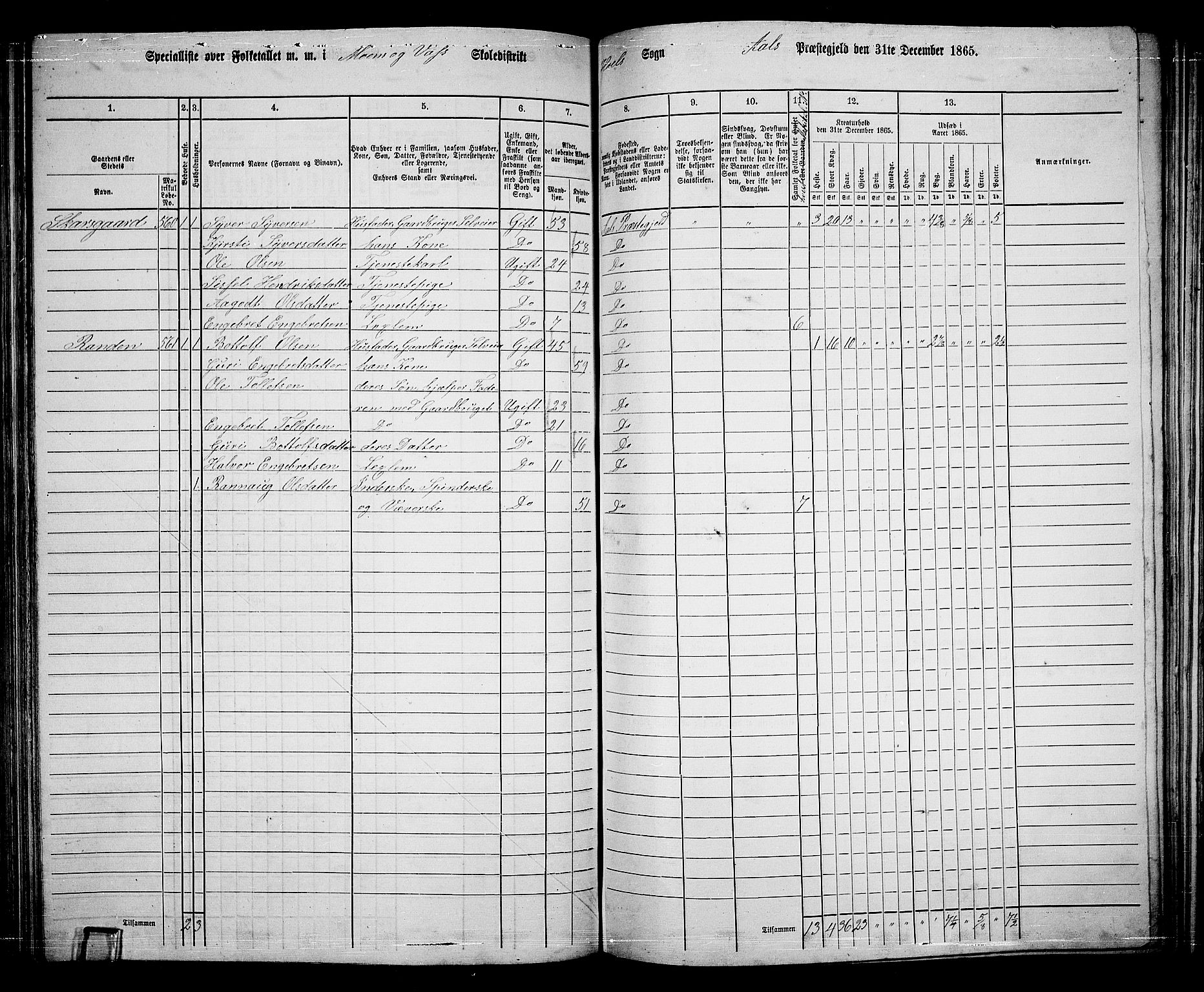 RA, 1865 census for Ål, 1865, p. 179