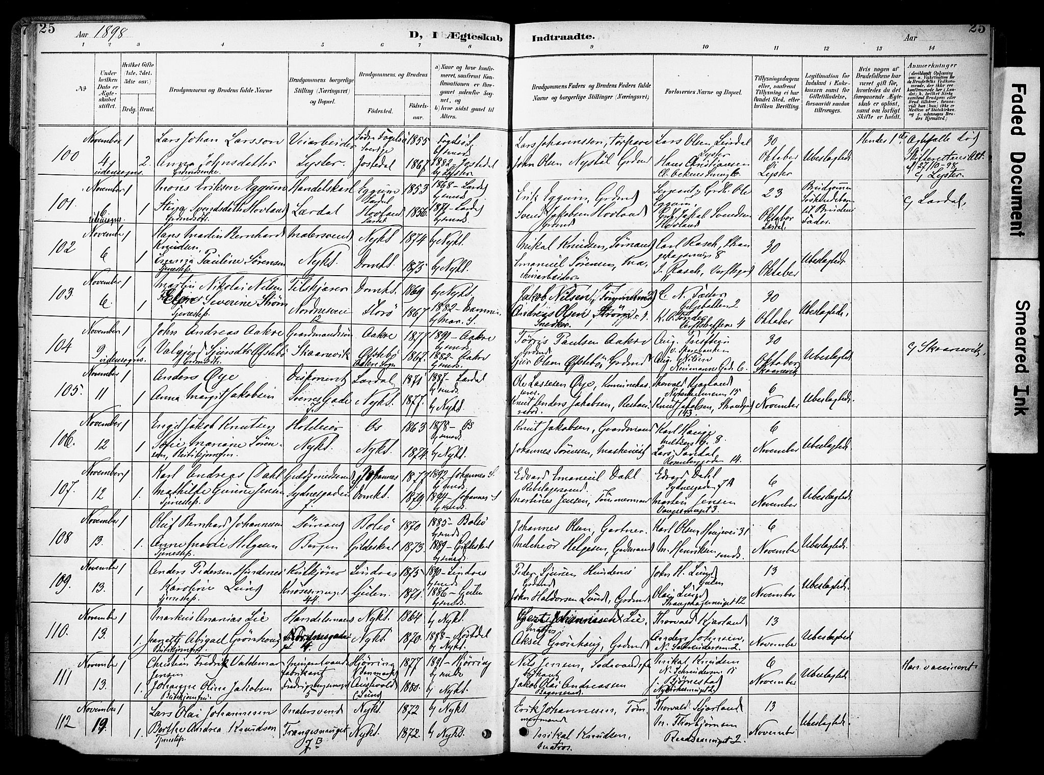 Nykirken Sokneprestembete, AV/SAB-A-77101/H/Haa/L0034: Parish register (official) no. D 4, 1896-1905, p. 25