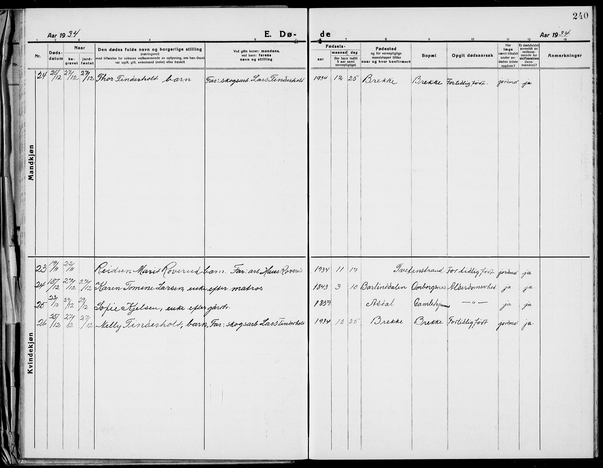 Bamble kirkebøker, SAKO/A-253/G/Ga/L0011: Parish register (copy) no. I 11, 1920-1935, p. 240