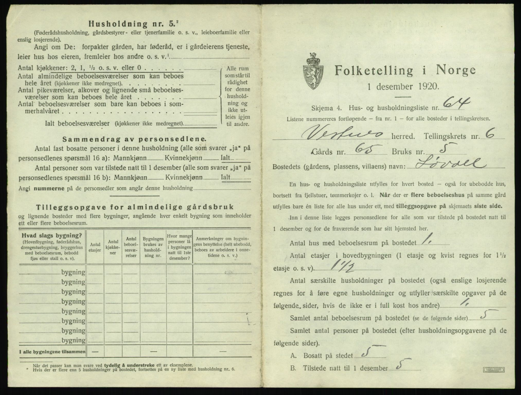 SAT, 1920 census for Vestnes, 1920, p. 773