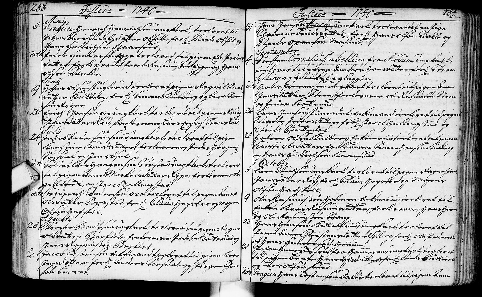 Lier kirkebøker, SAKO/A-230/F/Fa/L0003: Parish register (official) no. I 3, 1727-1748, p. 283-284