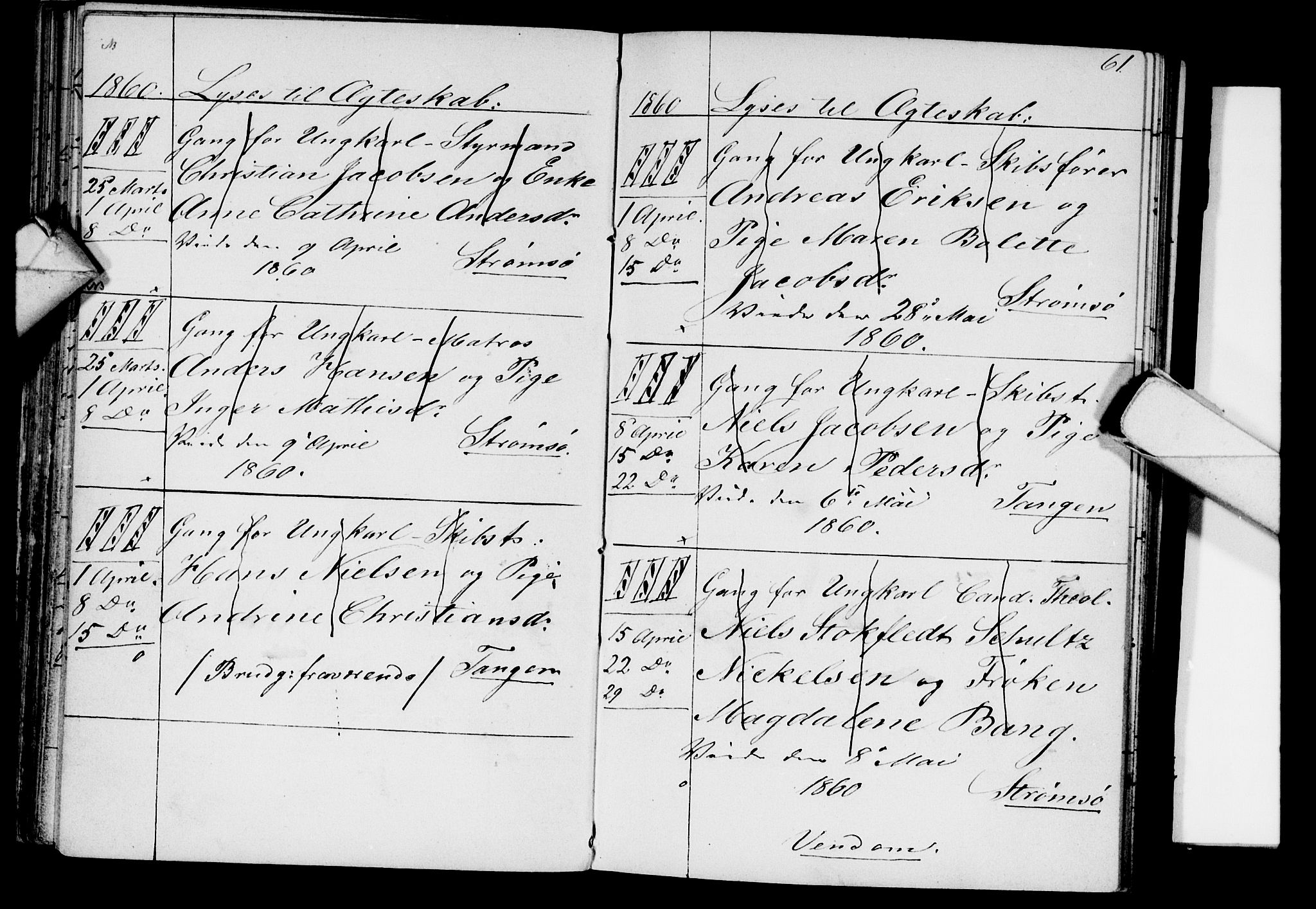 Strømsø kirkebøker, AV/SAKO-A-246/H/Ha/L0002: Banns register no. 2, 1850-1866, p. 61