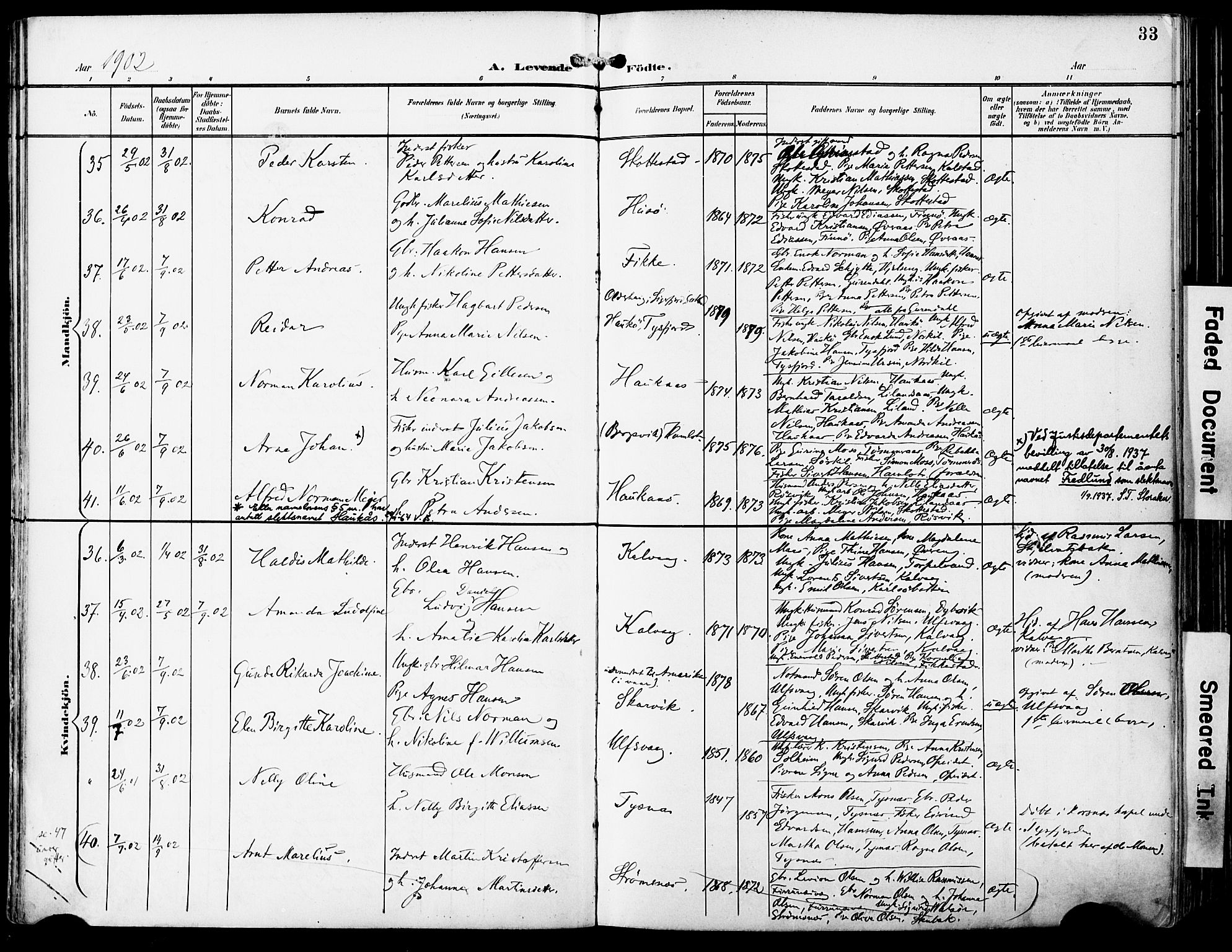 Ministerialprotokoller, klokkerbøker og fødselsregistre - Nordland, AV/SAT-A-1459/859/L0848: Parish register (official) no. 859A08, 1900-1912, p. 33