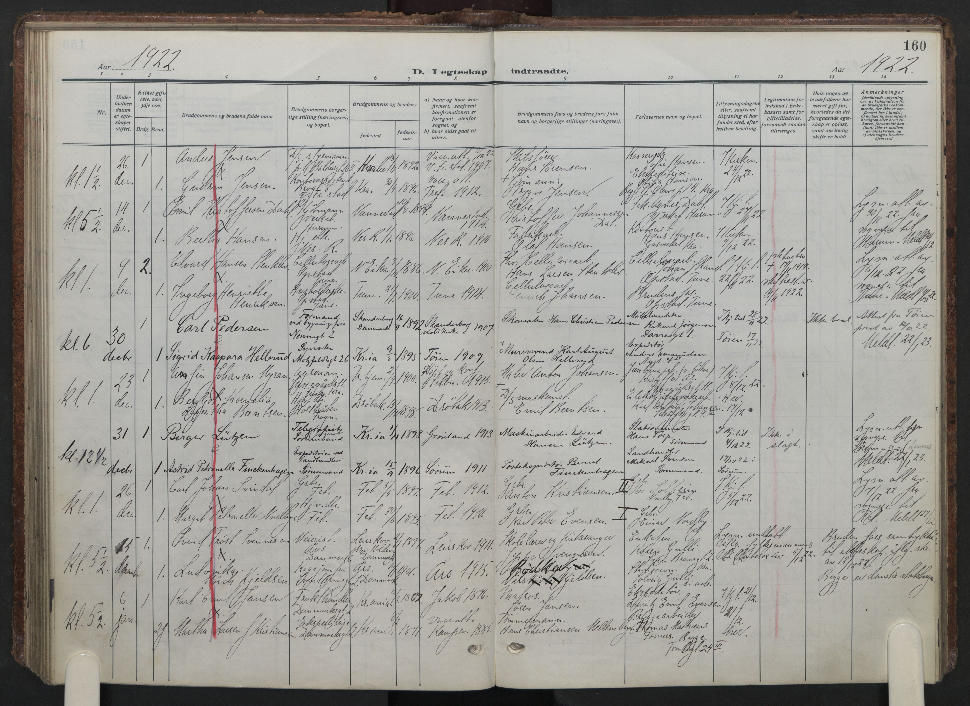 Oslo domkirke Kirkebøker, AV/SAO-A-10752/G/Ga/L0004: Parish register (copy) no. 4, 1917-1926, p. 160