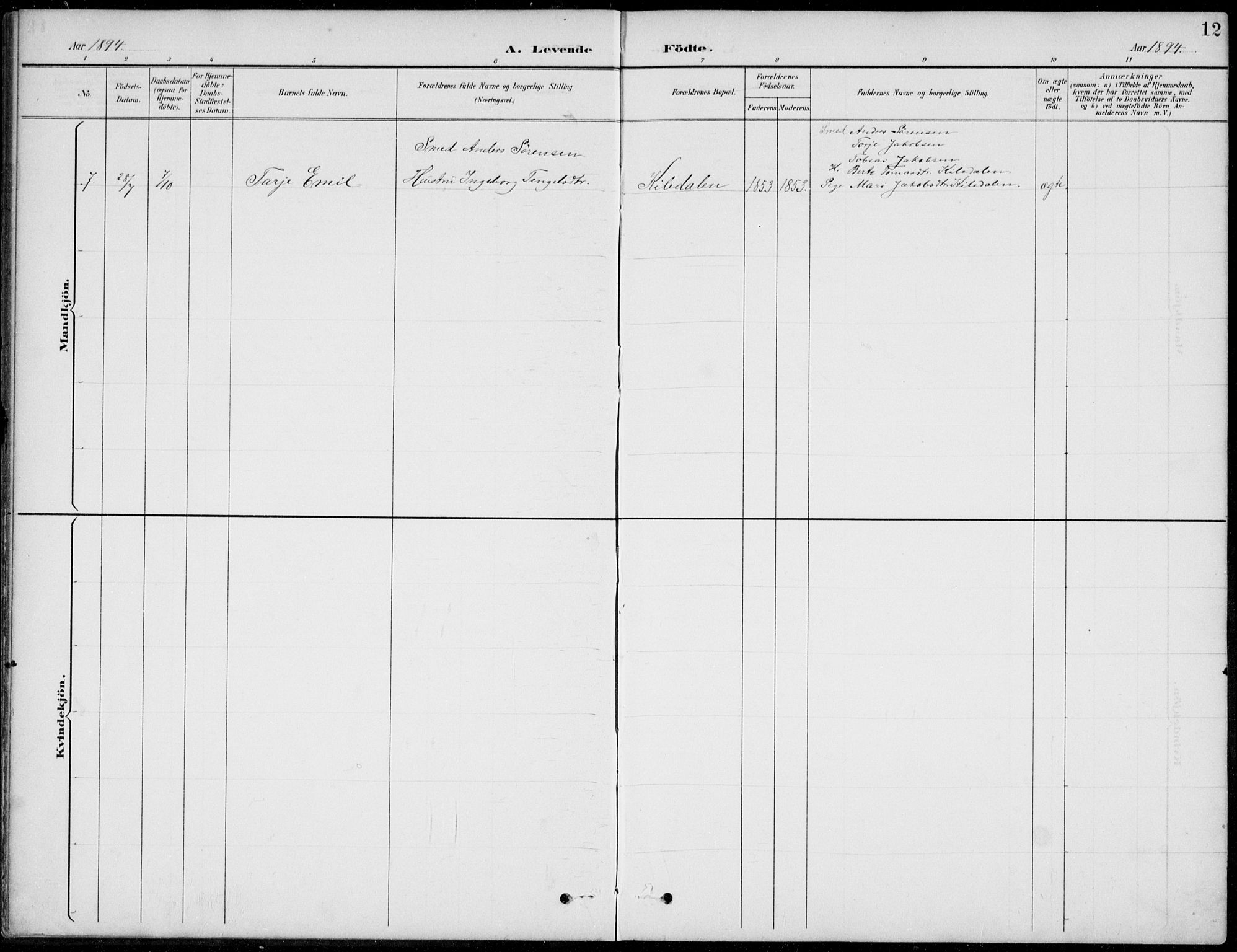 Vennesla sokneprestkontor, AV/SAK-1111-0045/Fb/Fba/L0003: Parish register (copy) no. B 3, 1890-1919, p. 12