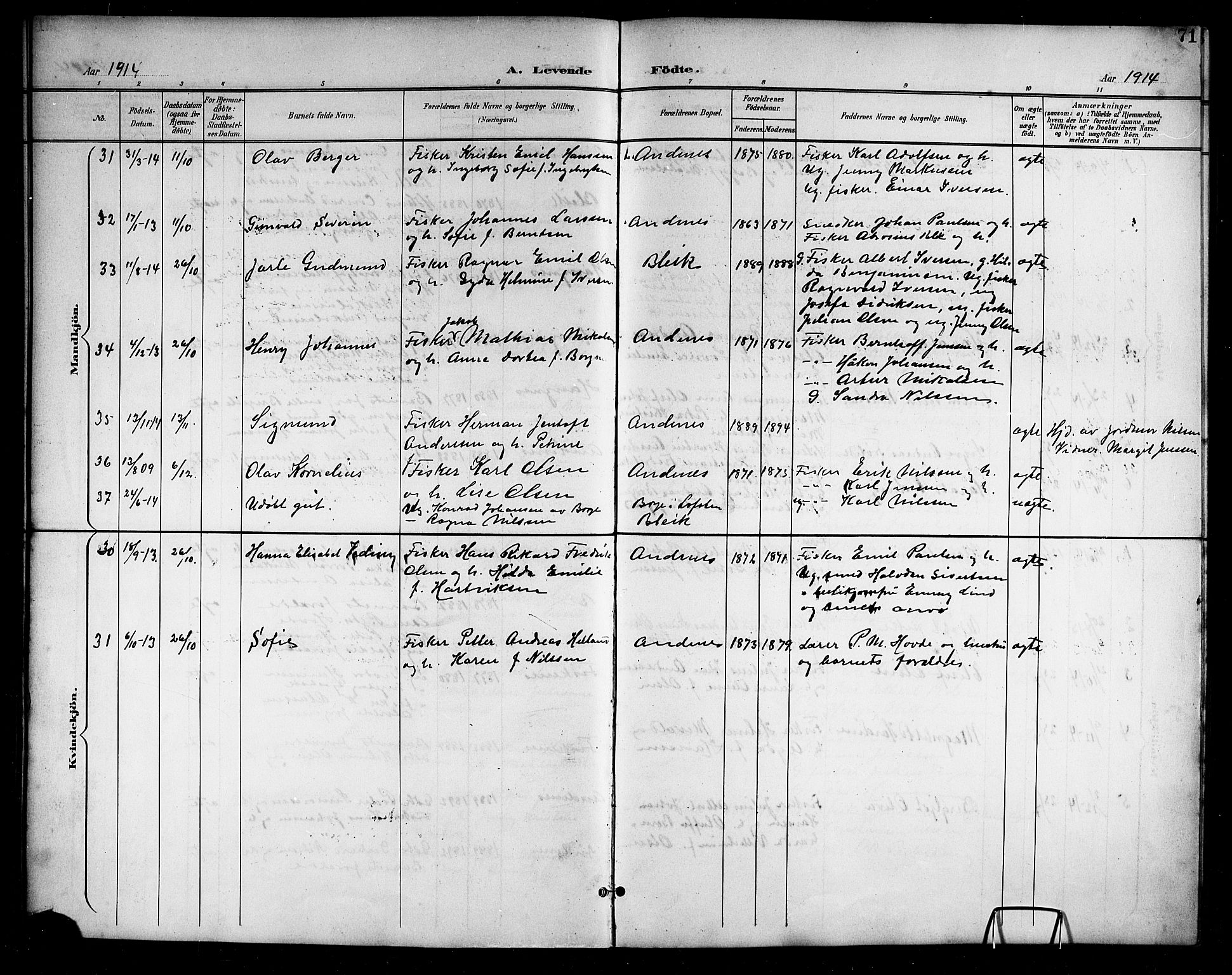 Ministerialprotokoller, klokkerbøker og fødselsregistre - Nordland, AV/SAT-A-1459/899/L1449: Parish register (copy) no. 899C04, 1900-1918, p. 71