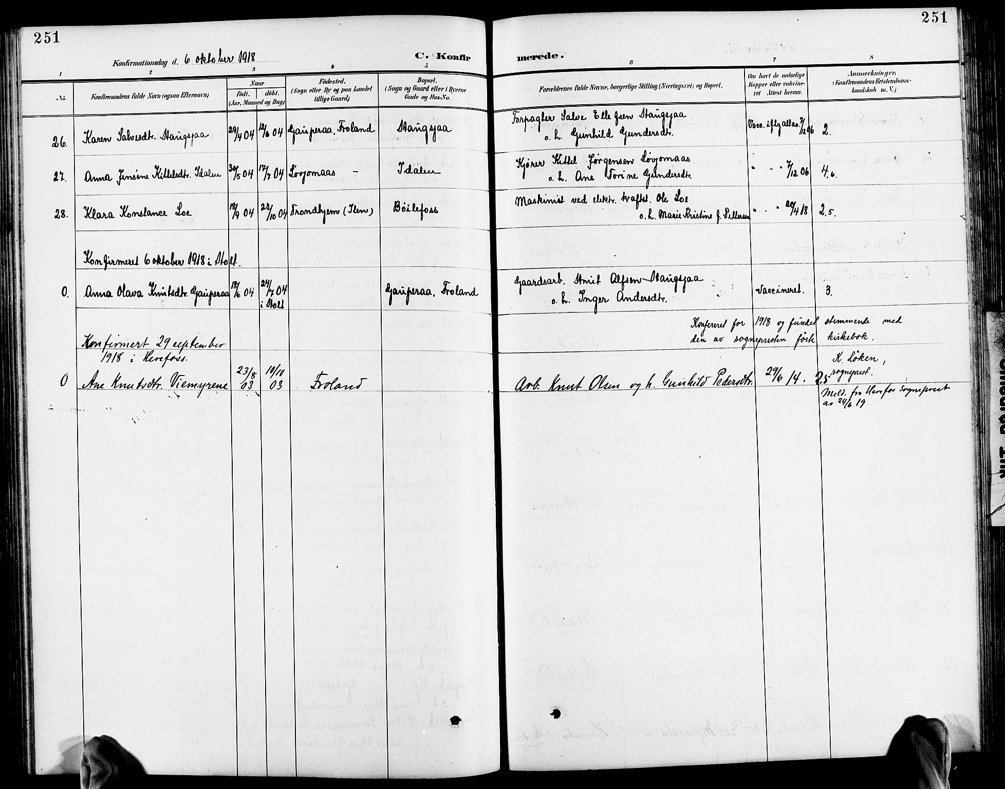 Froland sokneprestkontor, SAK/1111-0013/F/Fb/L0010: Parish register (copy) no. B 10, 1893-1920, p. 251