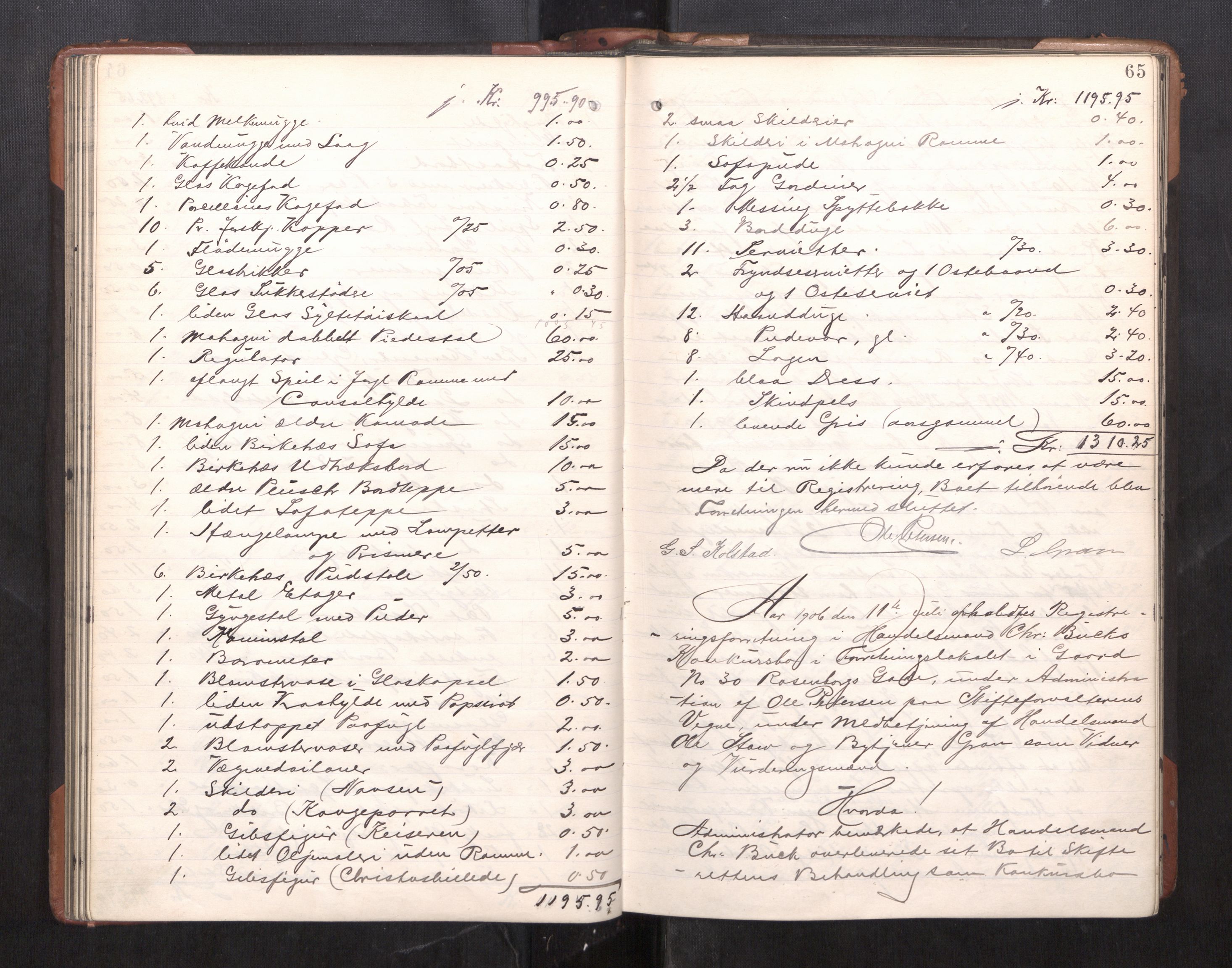 Trondheim byfogd, AV/SAT-A-0003/1/3/3C/L0025: Skifteregistreringsprotokoll - 24/1-14/7. (u/ register), 1906-1909, p. 65