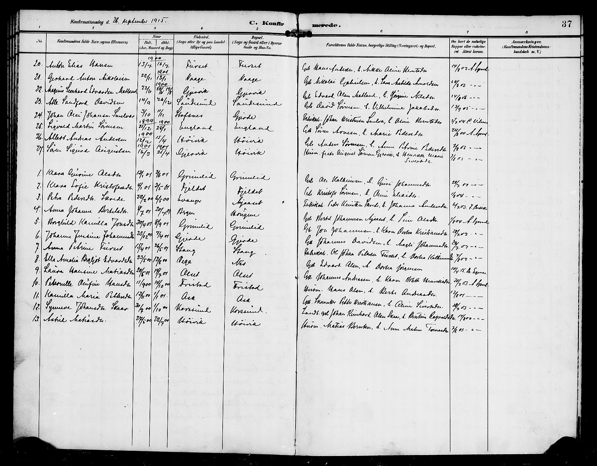 Askvoll sokneprestembete, AV/SAB-A-79501/H/Haa/Haab/L0001: Parish register (official) no. B 1, 1896-1920, p. 37