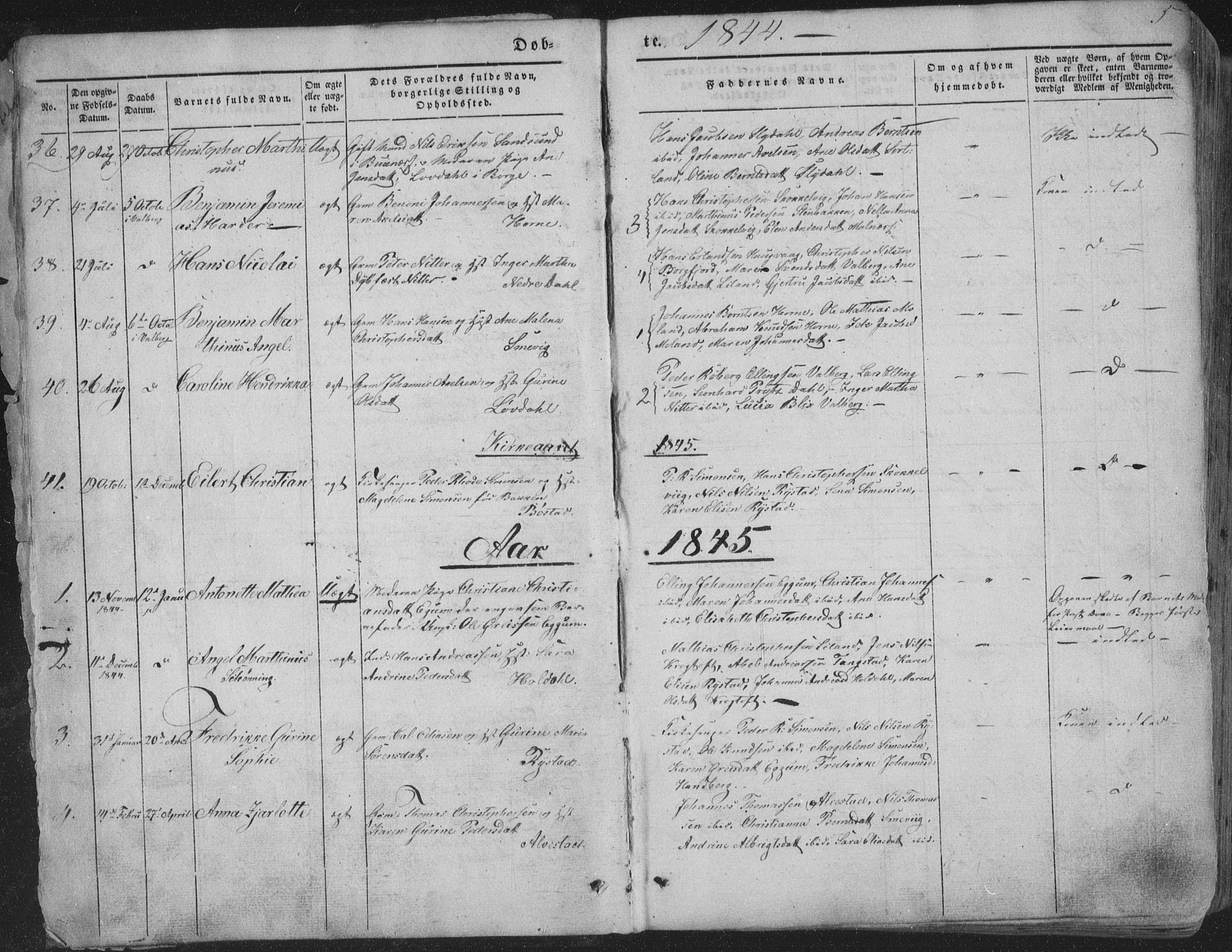 Ministerialprotokoller, klokkerbøker og fødselsregistre - Nordland, SAT/A-1459/880/L1131: Parish register (official) no. 880A05, 1844-1868, p. 5