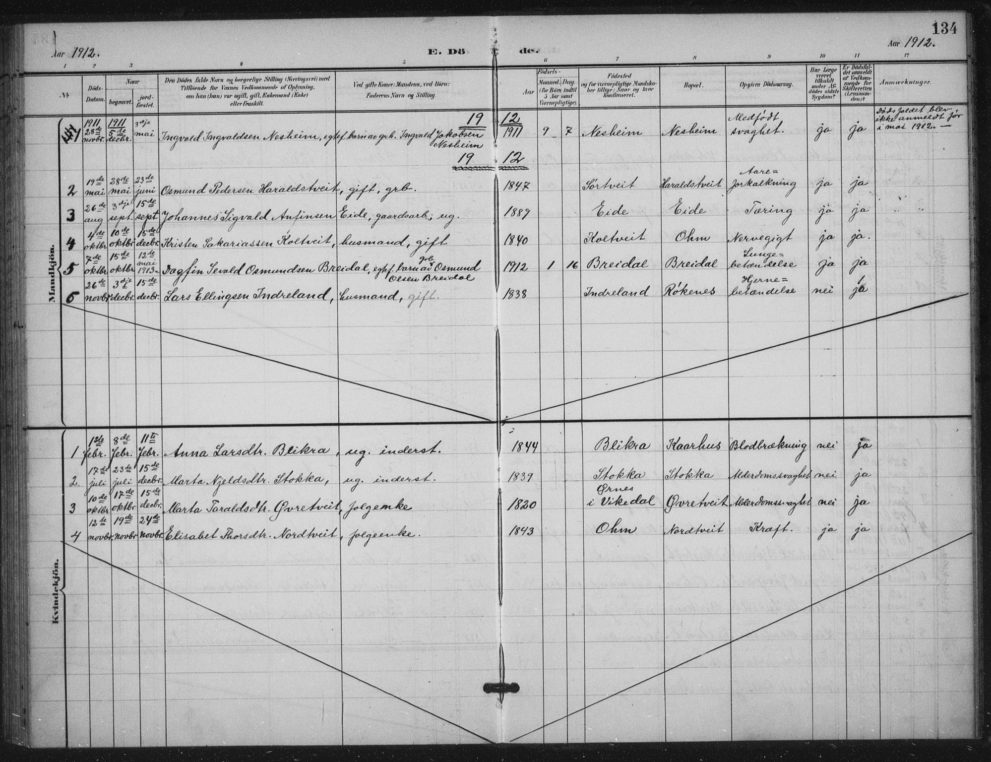 Skjold sokneprestkontor, AV/SAST-A-101847/H/Ha/Haa/L0012: Parish register (official) no. A 12, 1899-1915, p. 134