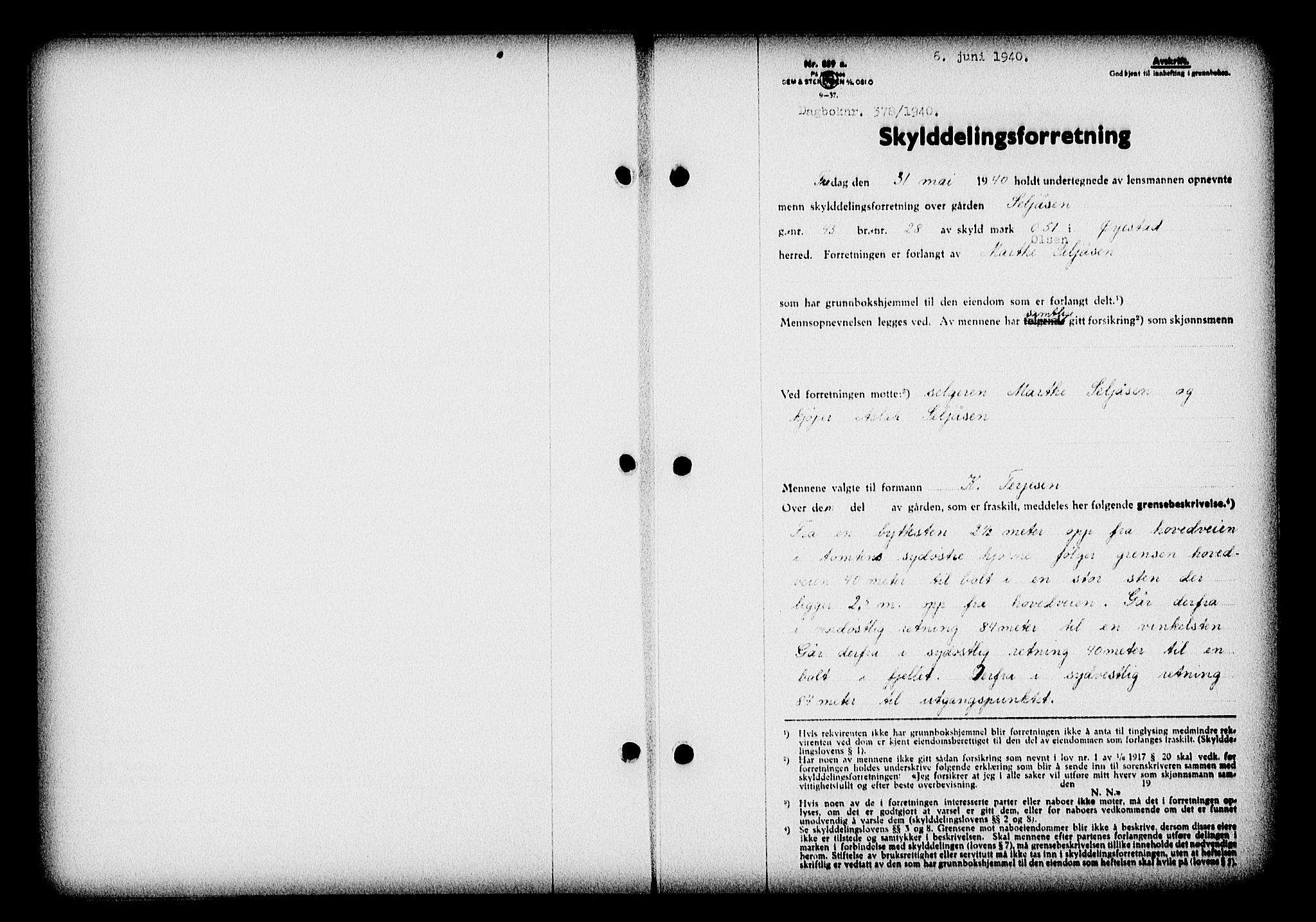 Nedenes sorenskriveri, AV/SAK-1221-0006/G/Gb/Gba/L0047: Mortgage book no. A-I, 1939-1940, Diary no: : 378/1940