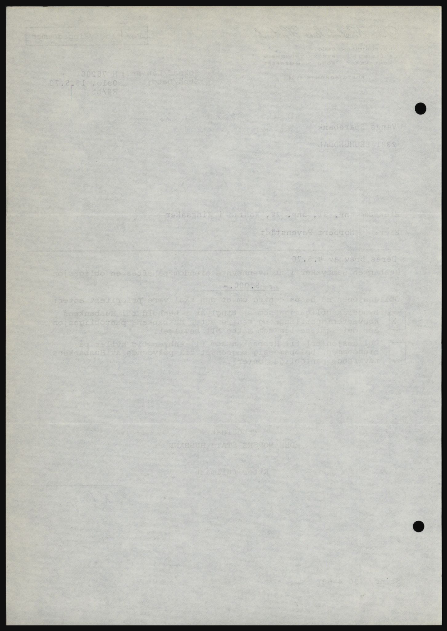 Nord-Hedmark sorenskriveri, SAH/TING-012/H/Hc/L0033: Mortgage book no. 33, 1970-1970, Diary no: : 2451/1970