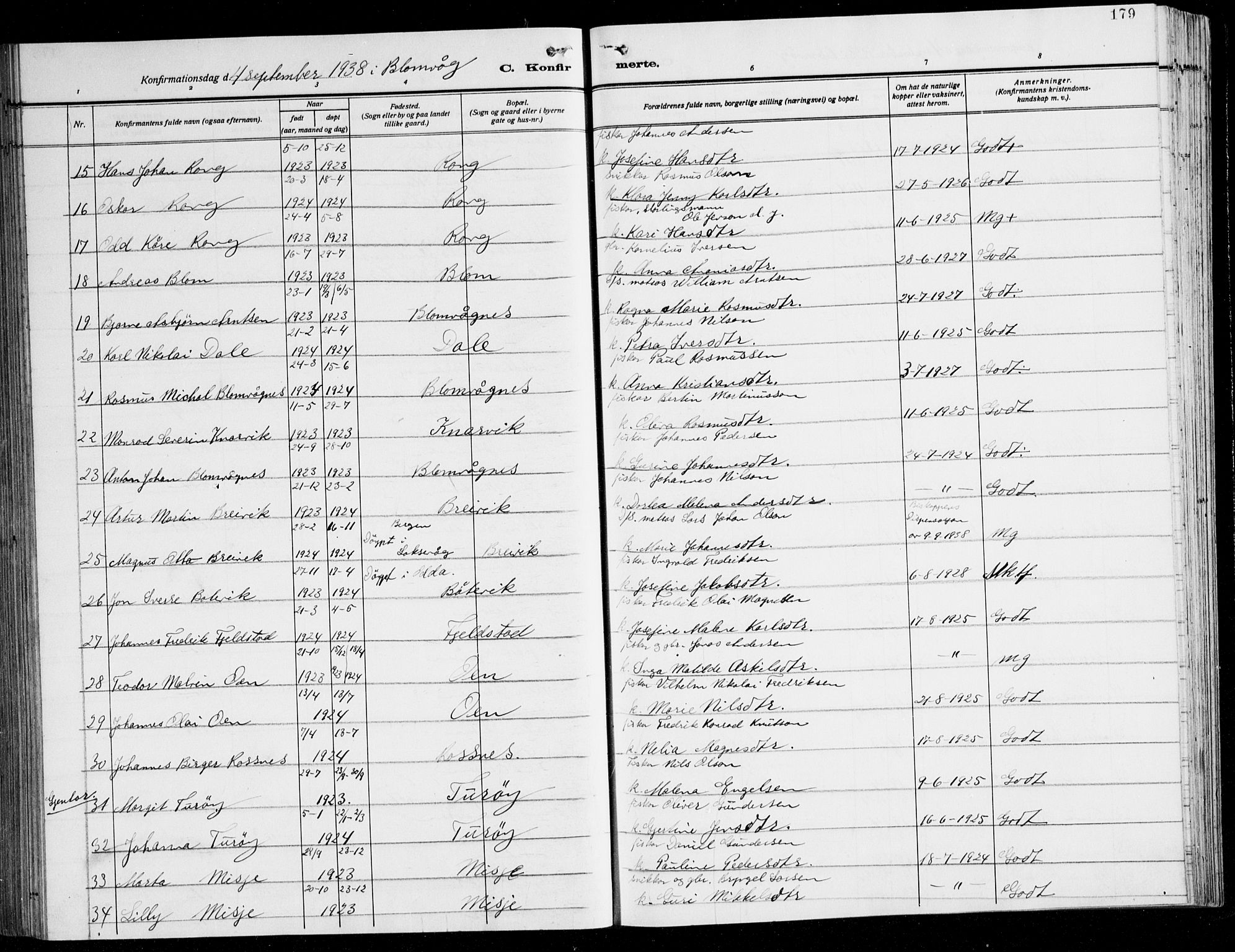 Herdla Sokneprestembete, AV/SAB-A-75701/H/Hab: Parish register (copy) no. C 3, 1926-1940, p. 179