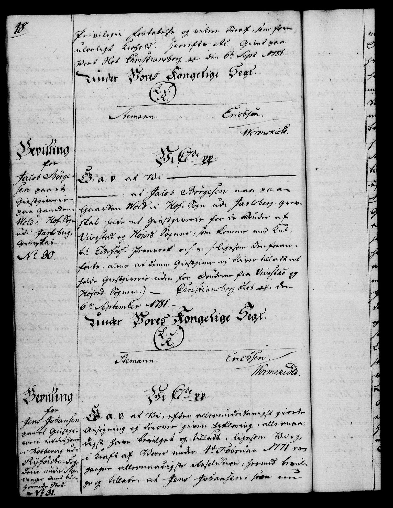 Rentekammeret, Kammerkanselliet, AV/RA-EA-3111/G/Gg/Gga/L0012: Norsk ekspedisjonsprotokoll med register (merket RK 53.12), 1781-1783, p. 48