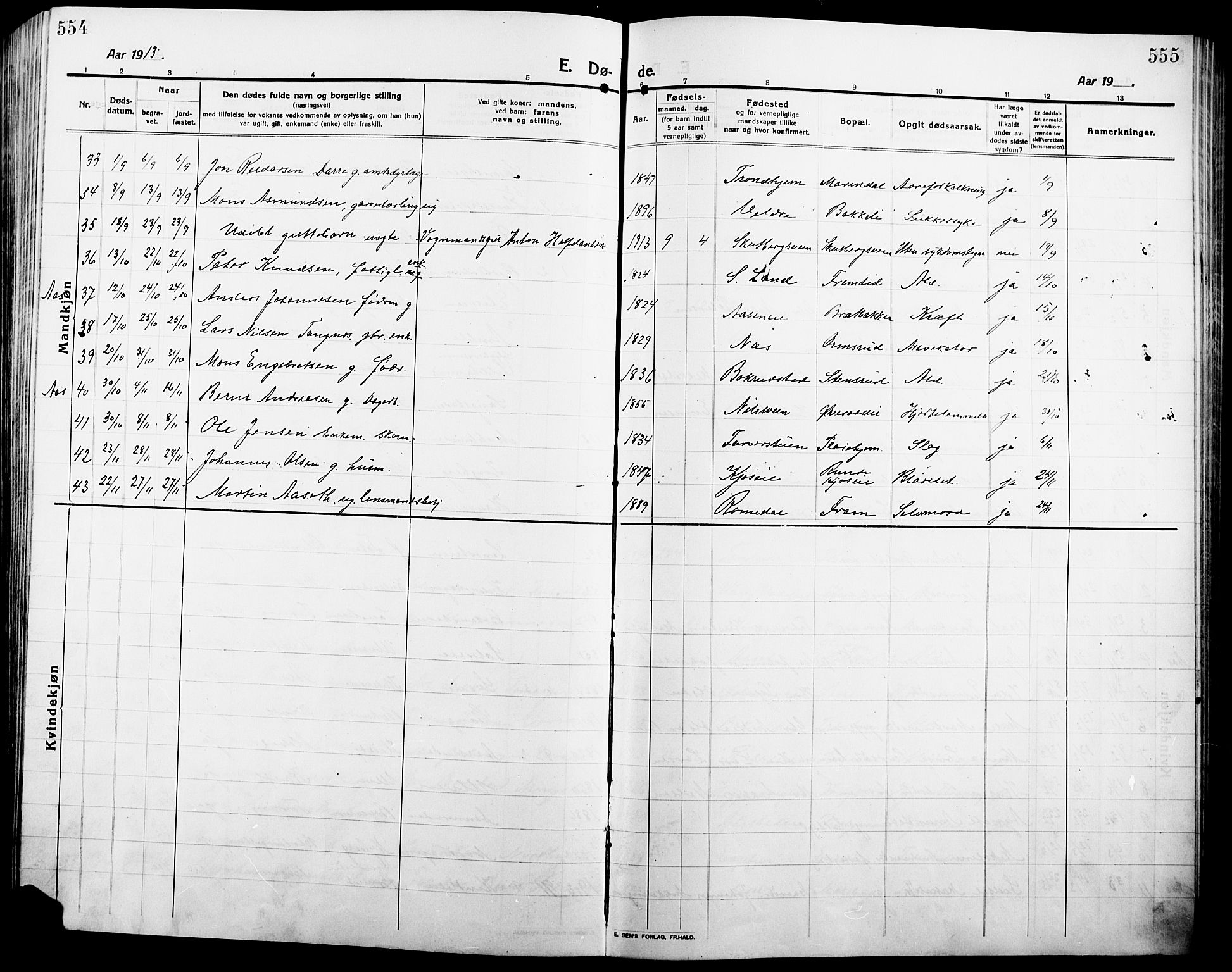 Ringsaker prestekontor, AV/SAH-PREST-014/L/La/L0018: Parish register (copy) no. 18, 1913-1922, p. 554-555