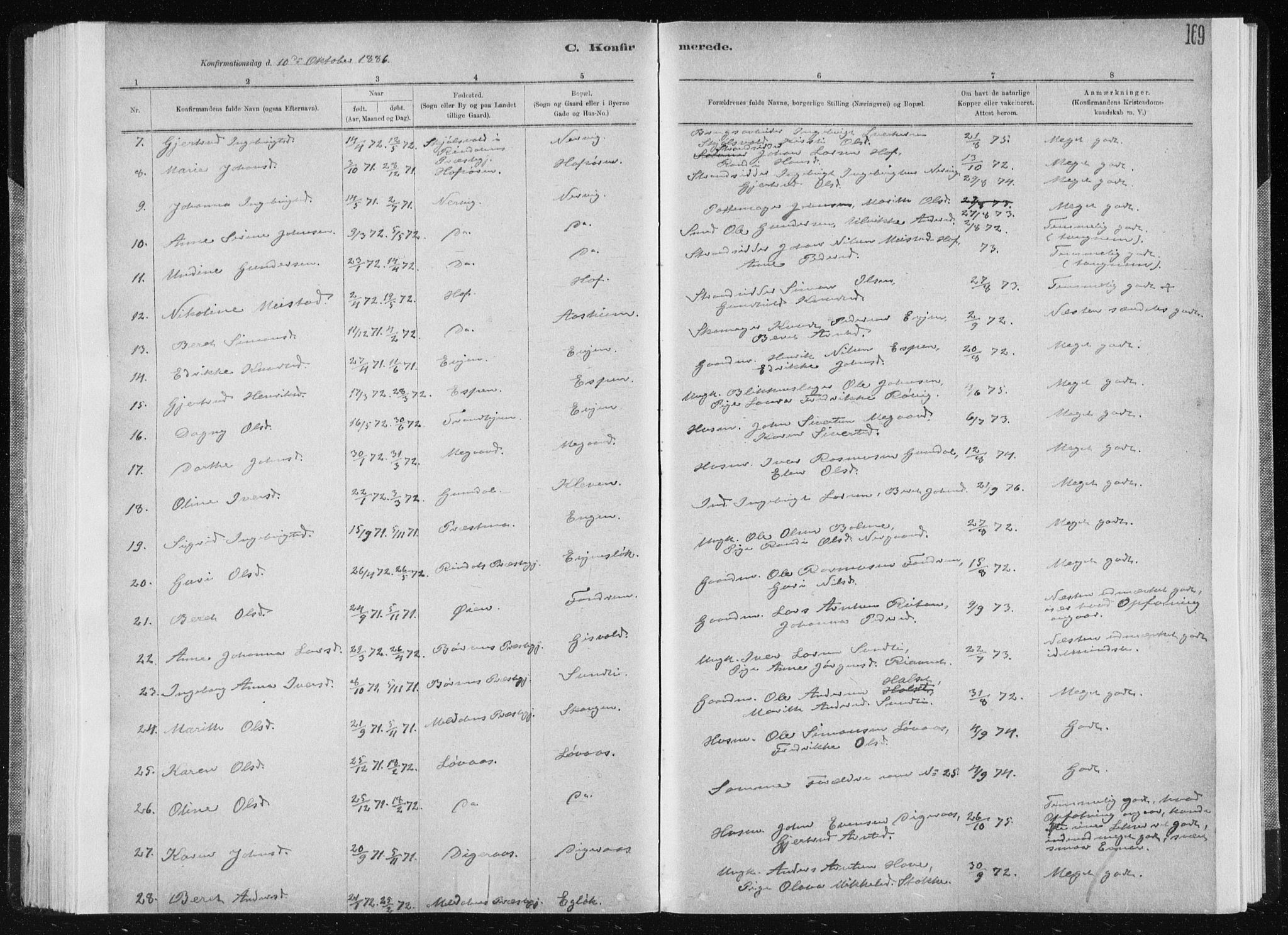 Ministerialprotokoller, klokkerbøker og fødselsregistre - Sør-Trøndelag, AV/SAT-A-1456/668/L0818: Parish register (copy) no. 668C07, 1885-1898, p. 169