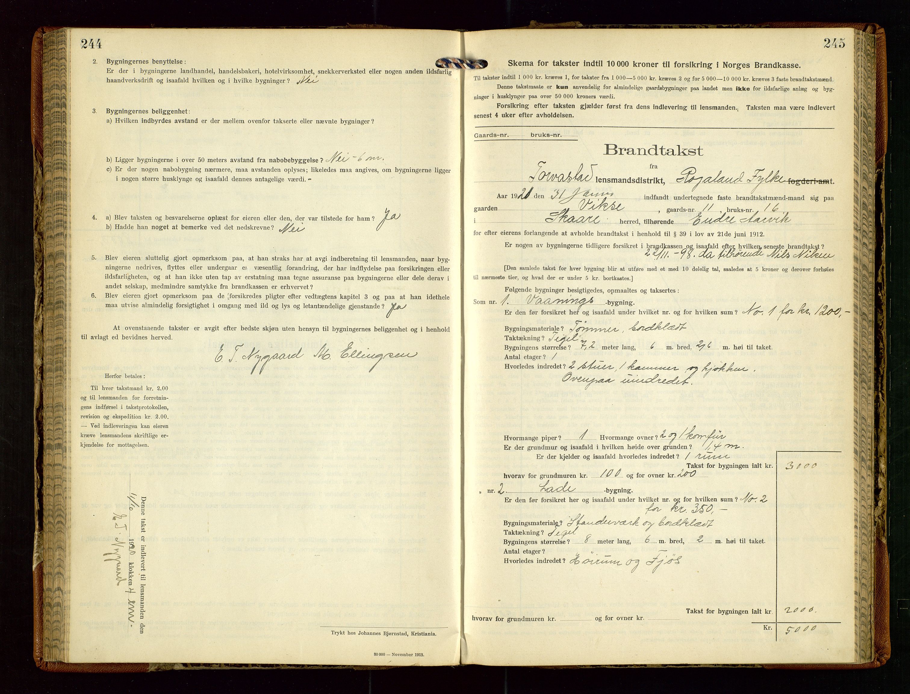 Torvestad lensmannskontor, SAST/A-100307/1/Gob/L0005: "Brandtaxationsprotokol for Torvestad Lensmannsdistrikt", 1915-1928, p. 244-245