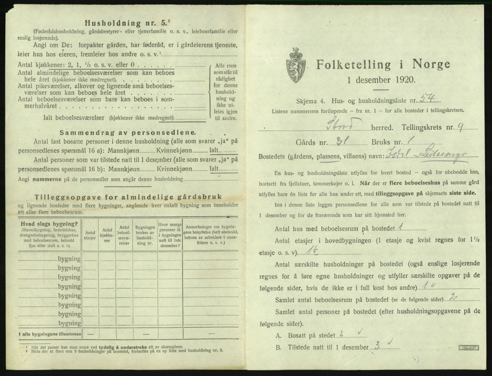 SAB, 1920 census for Stord, 1920, p. 633