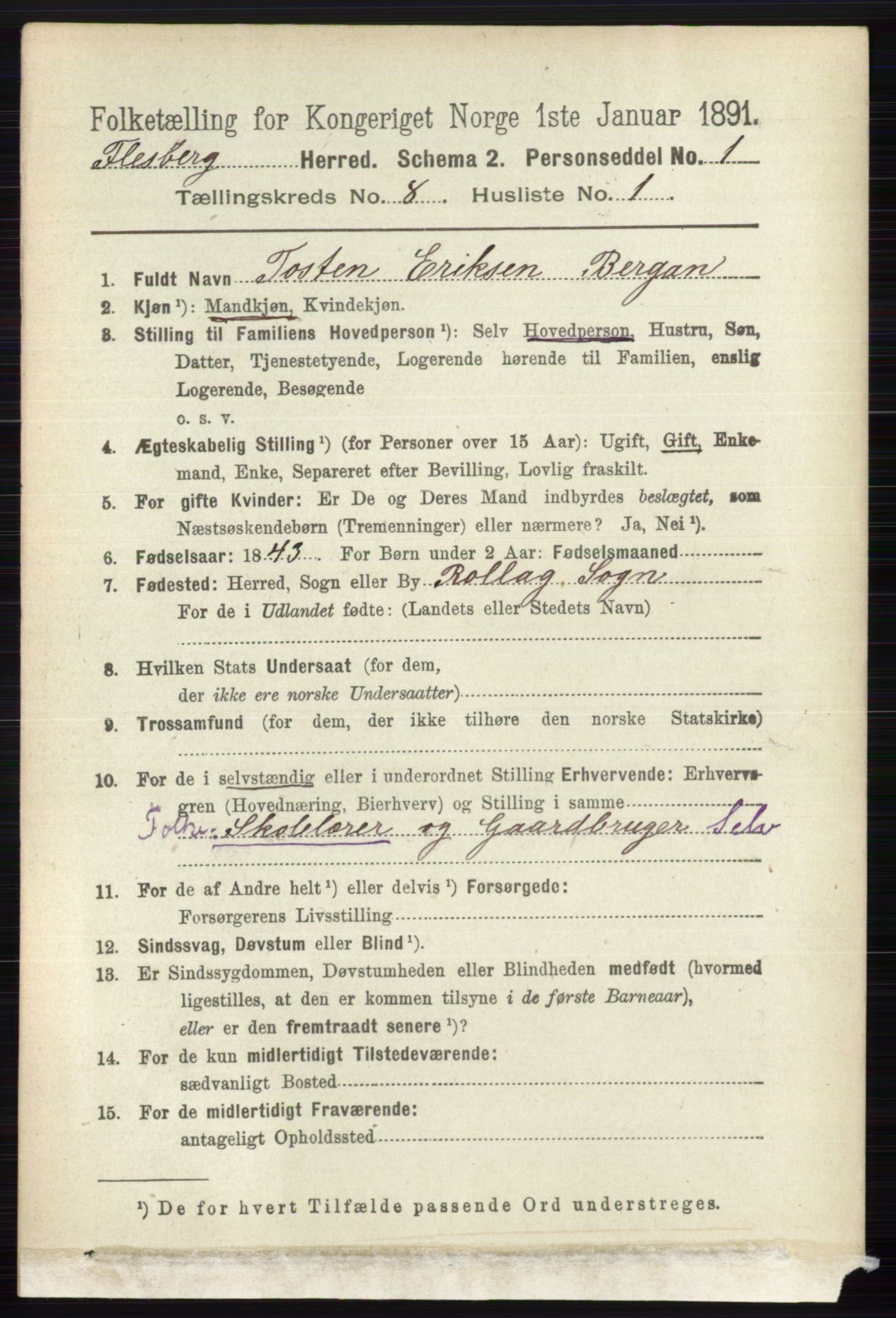 RA, 1891 census for 0631 Flesberg, 1891, p. 1367