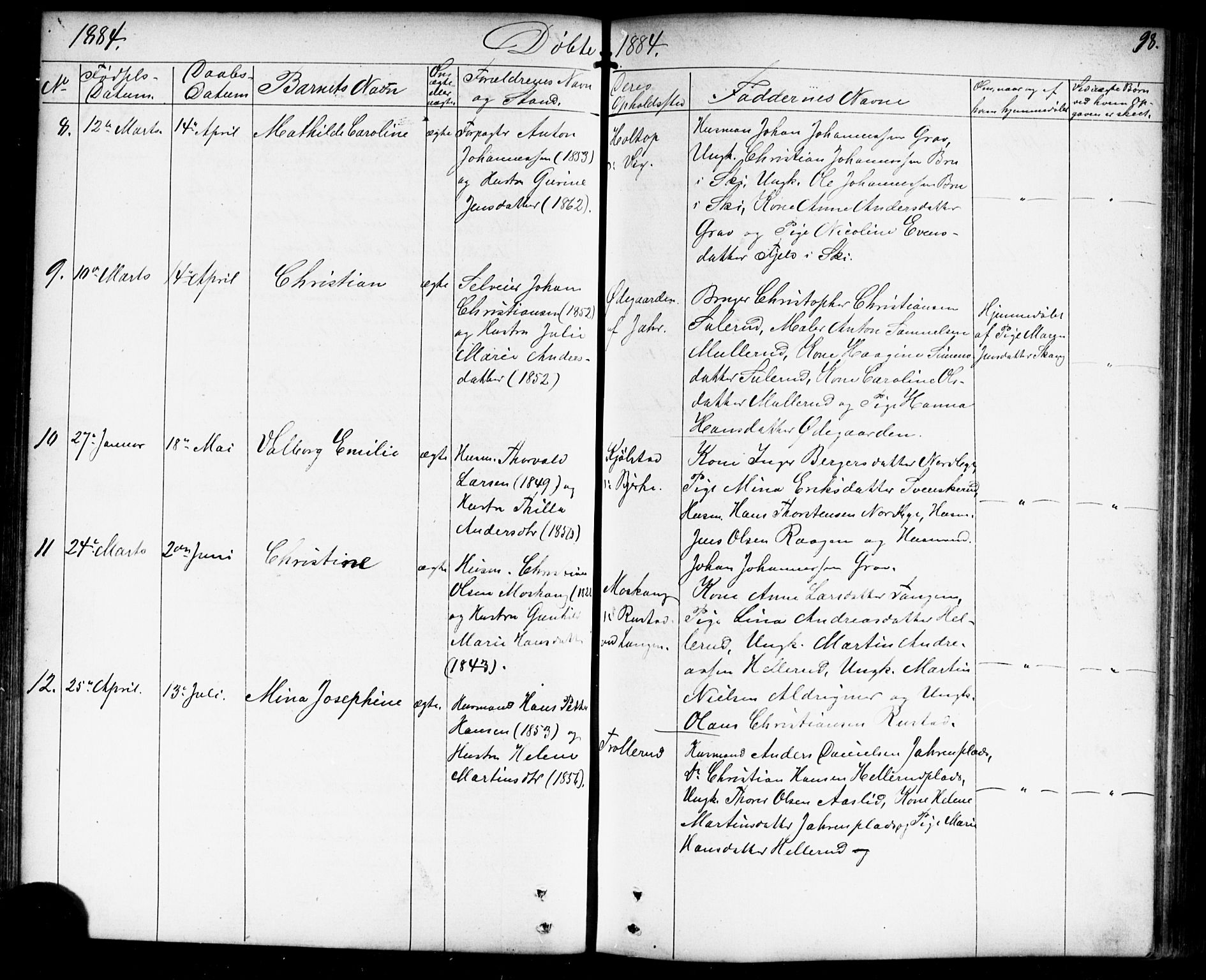 Enebakk prestekontor Kirkebøker, AV/SAO-A-10171c/G/Gb/L0001: Parish register (copy) no. II 1, 1859-1890, p. 98