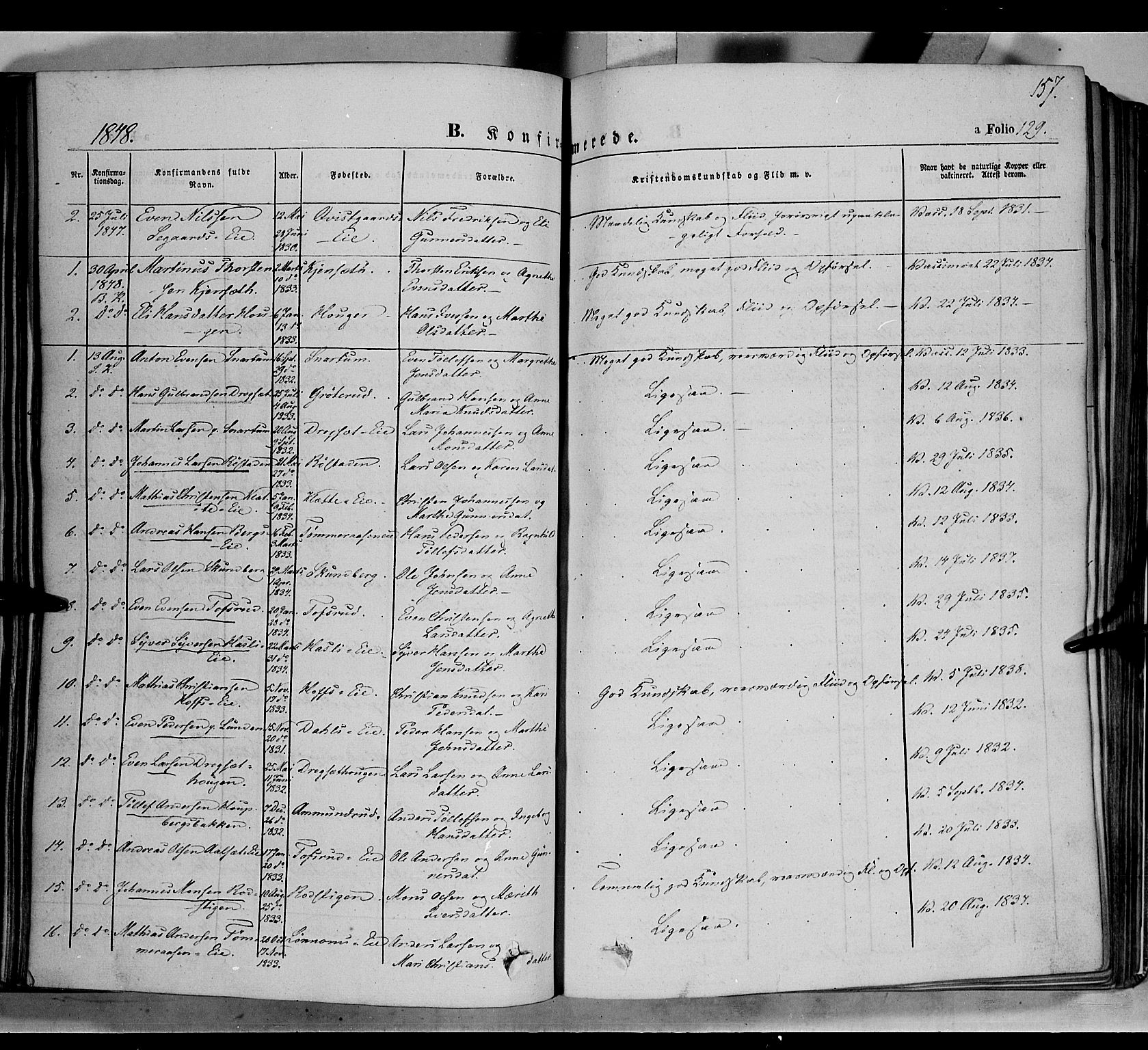 Biri prestekontor, SAH/PREST-096/H/Ha/Haa/L0005: Parish register (official) no. 5, 1843-1854, p. 157