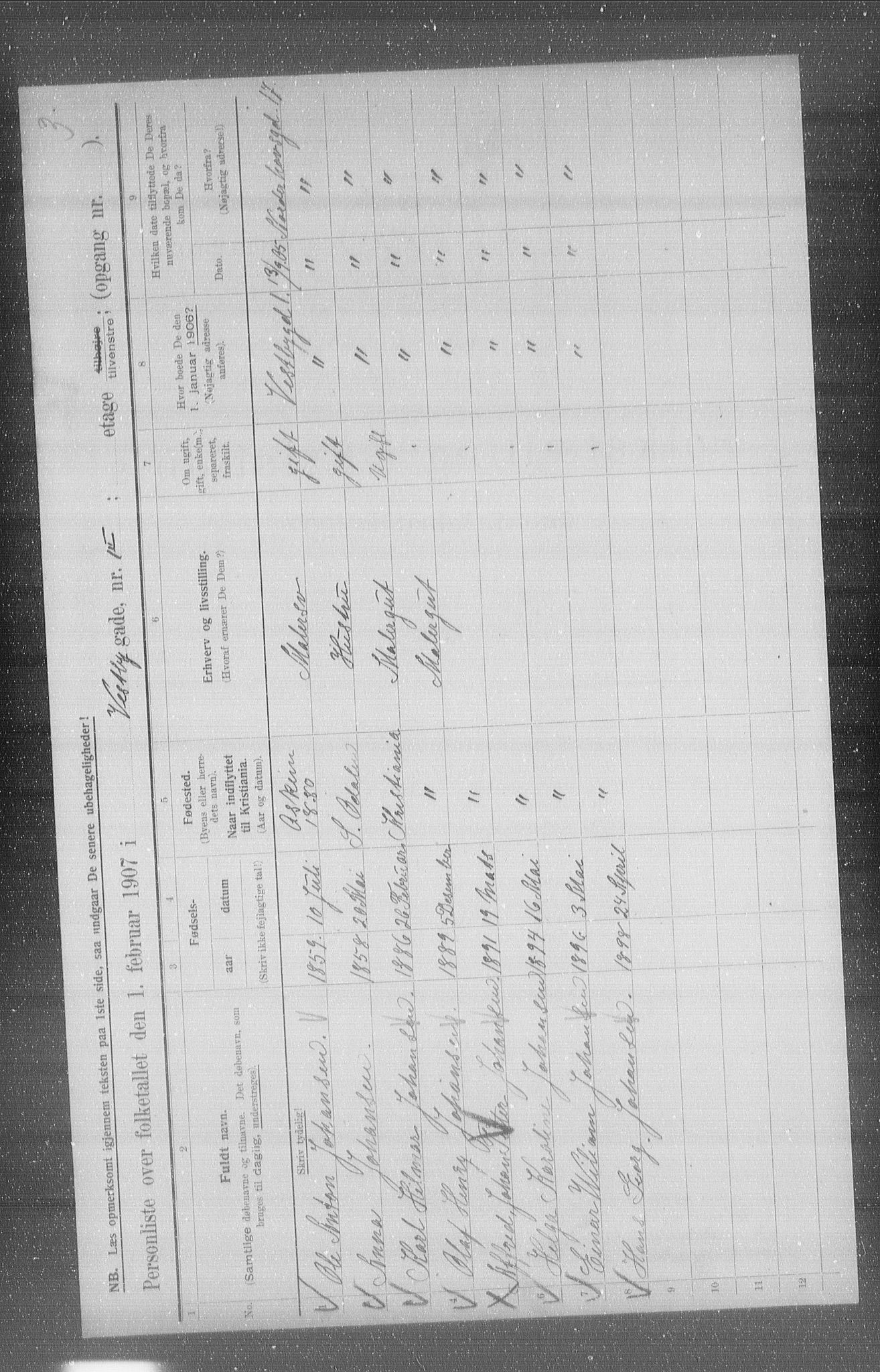 OBA, Municipal Census 1907 for Kristiania, 1907, p. 62209