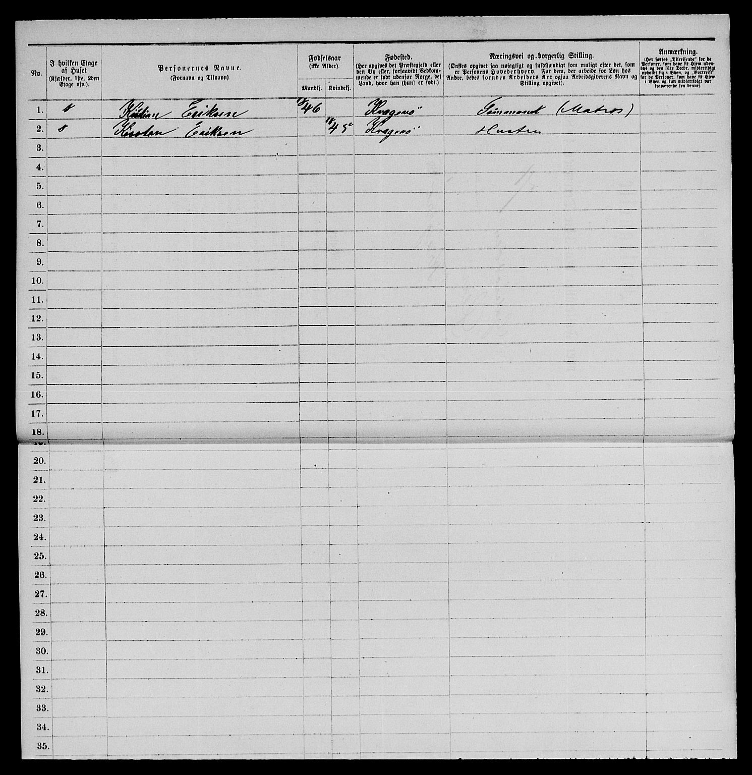 SAKO, 1885 census for 0801 Kragerø, 1885, p. 599