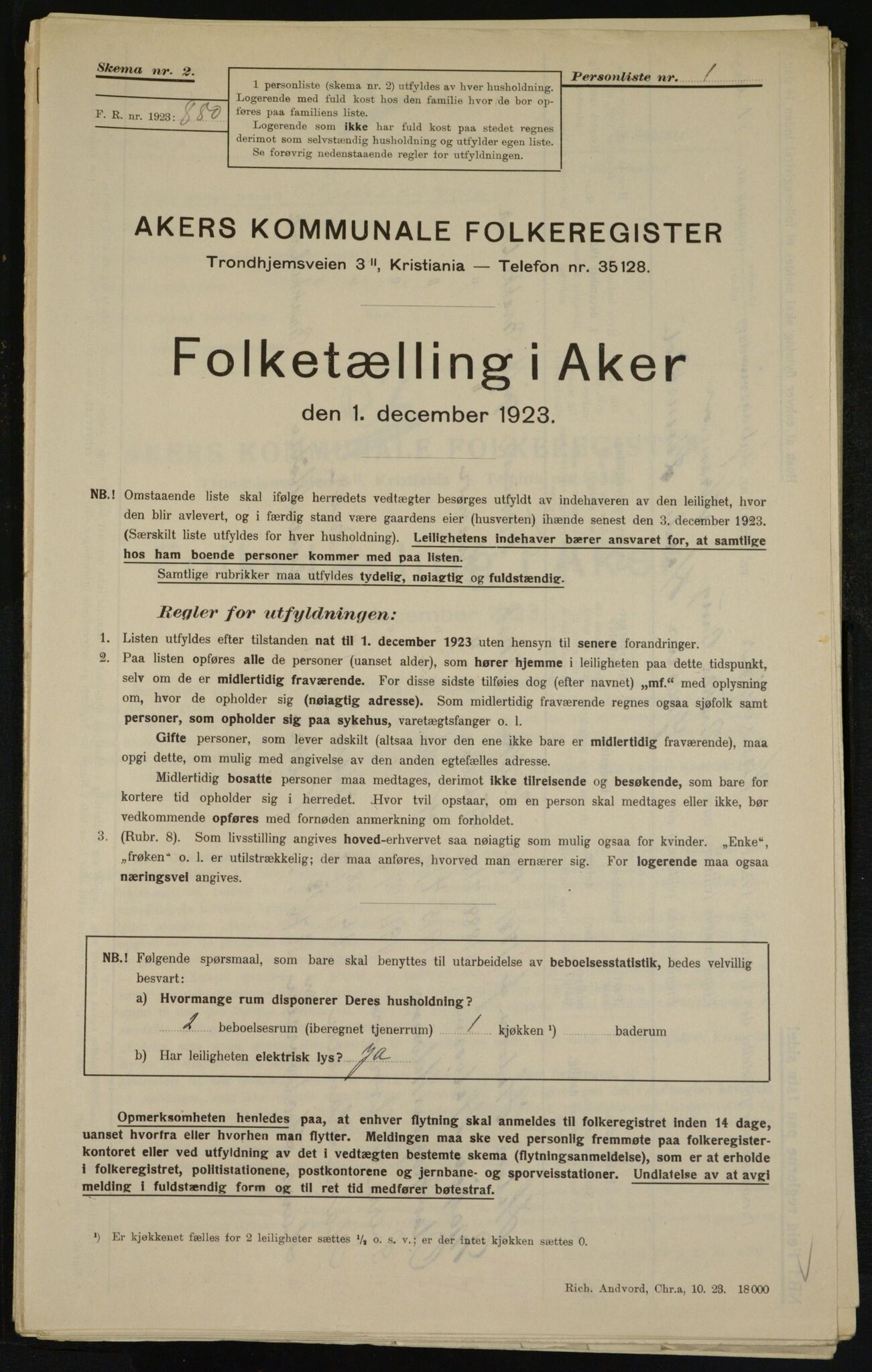 , Municipal Census 1923 for Aker, 1923, p. 13222