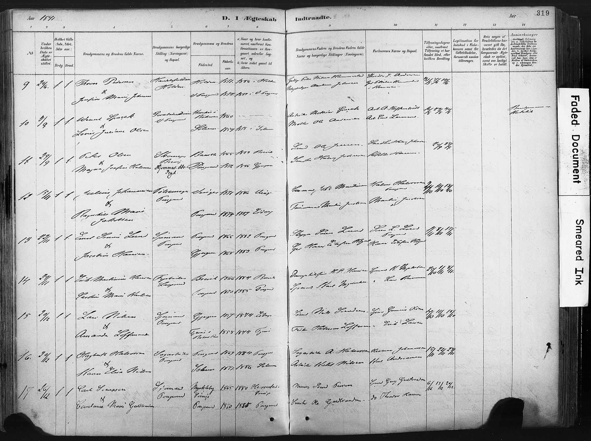 Porsgrunn kirkebøker , AV/SAKO-A-104/F/Fa/L0008: Parish register (official) no. 8, 1878-1895, p. 319