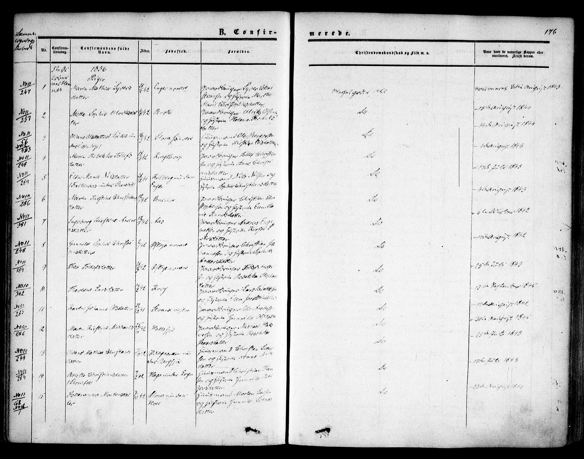 Høland prestekontor Kirkebøker, AV/SAO-A-10346a/F/Fa/L0010: Parish register (official) no. I 10, 1854-1861, p. 176