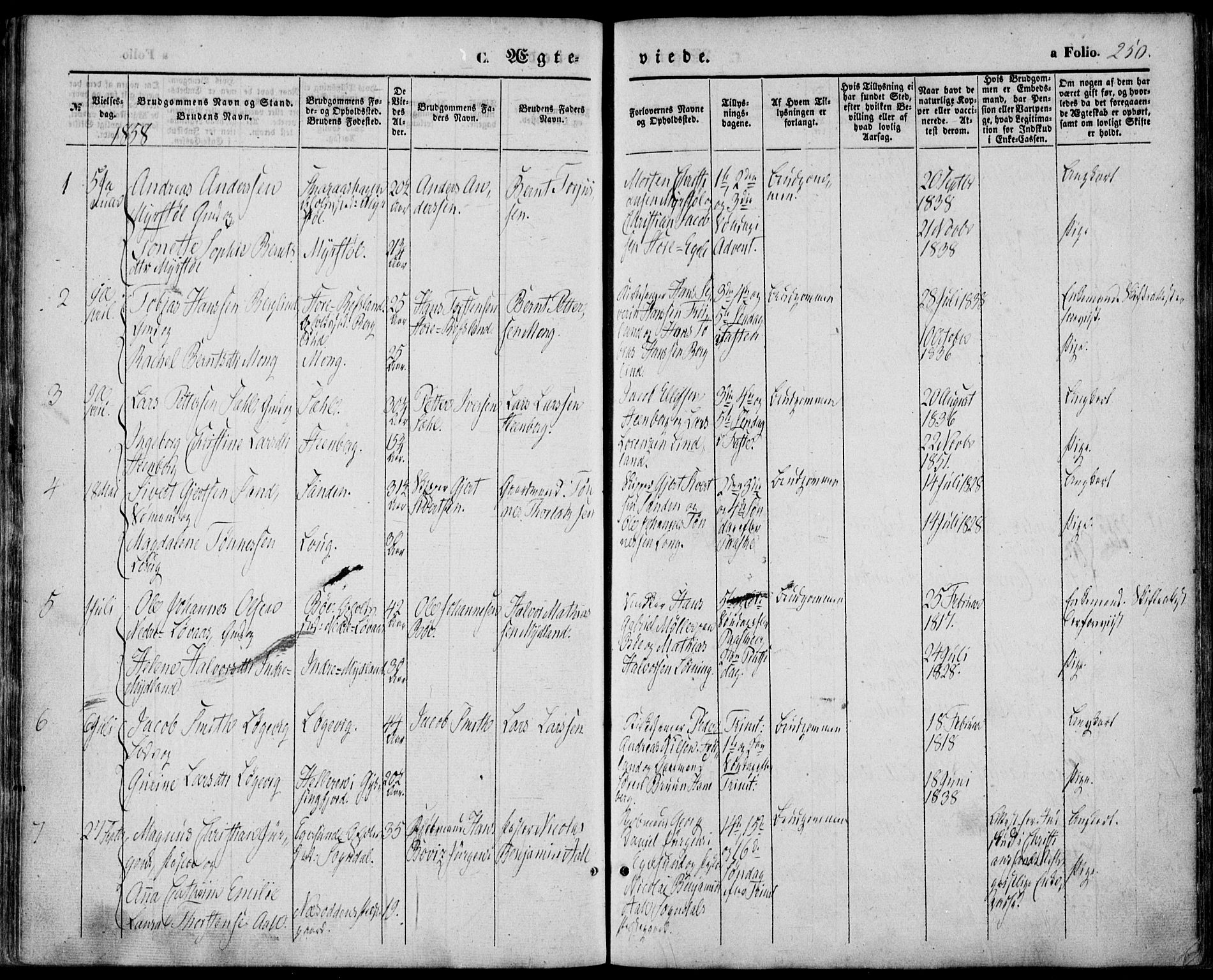 Sokndal sokneprestkontor, SAST/A-101808: Parish register (official) no. A 9, 1857-1874, p. 250