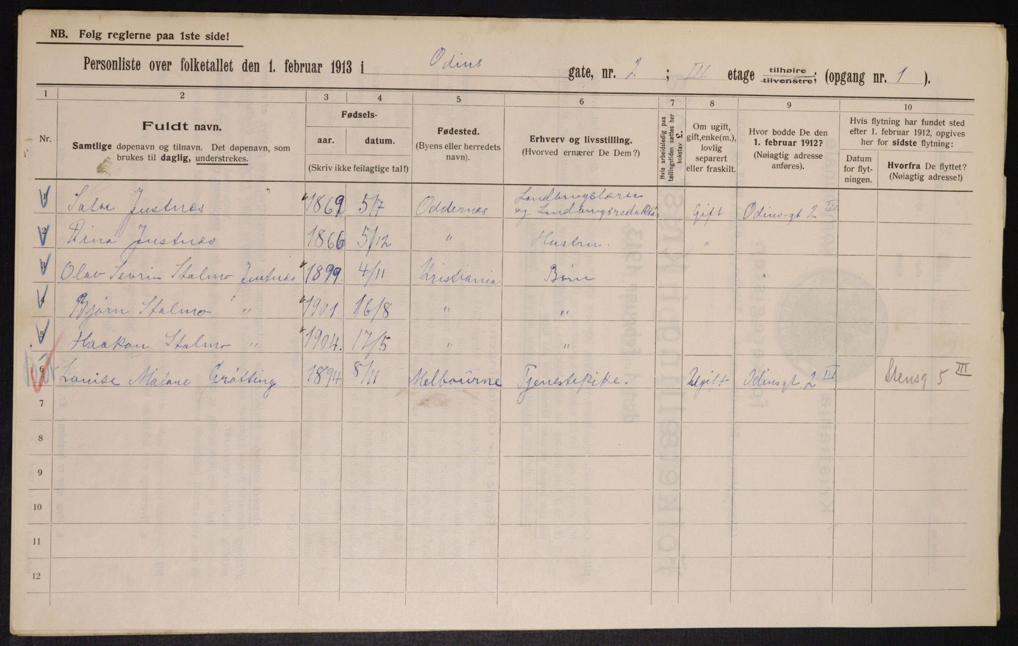 OBA, Municipal Census 1913 for Kristiania, 1913, p. 74602