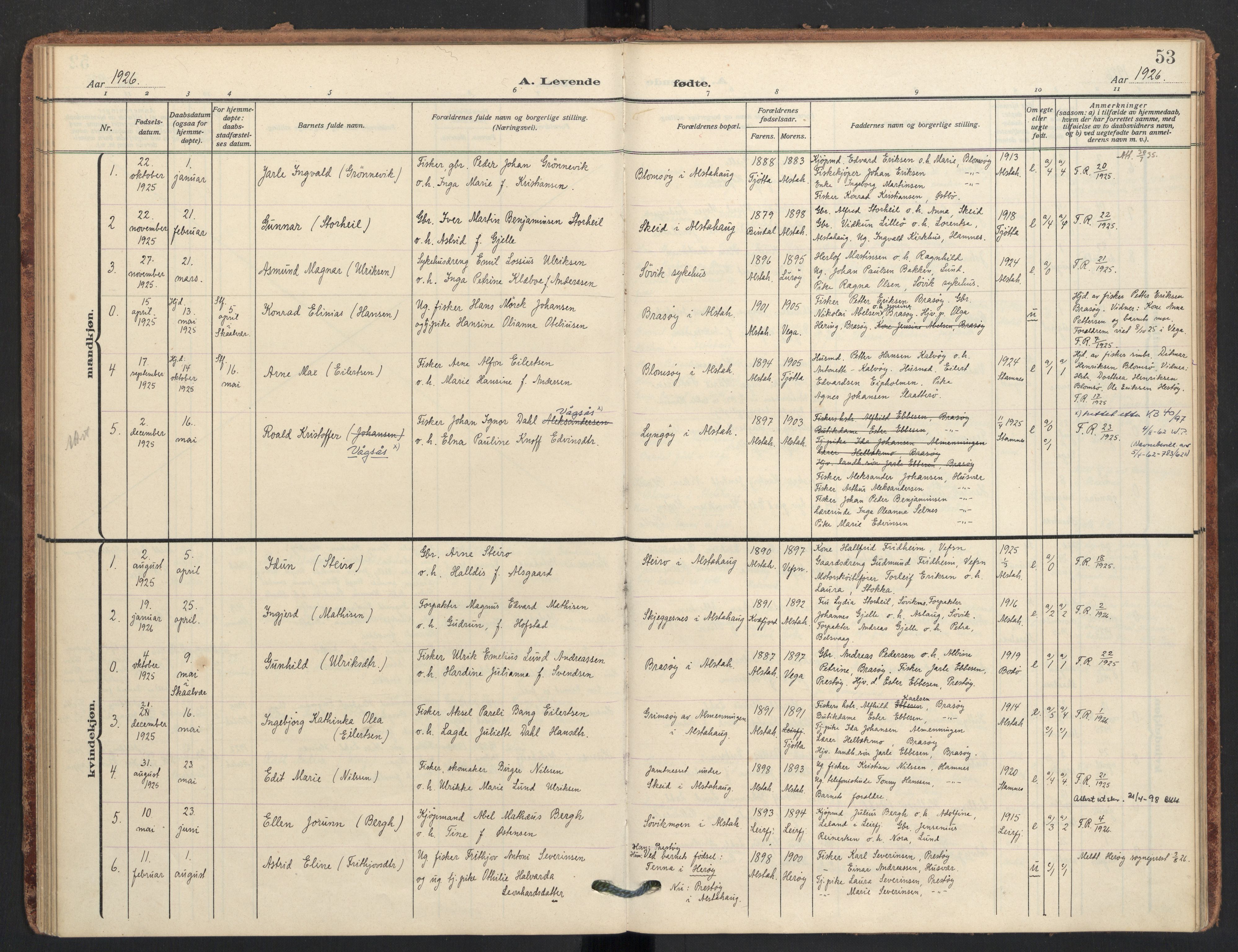 Ministerialprotokoller, klokkerbøker og fødselsregistre - Nordland, AV/SAT-A-1459/830/L0455: Parish register (official) no. 830A19, 1912-1942, p. 53
