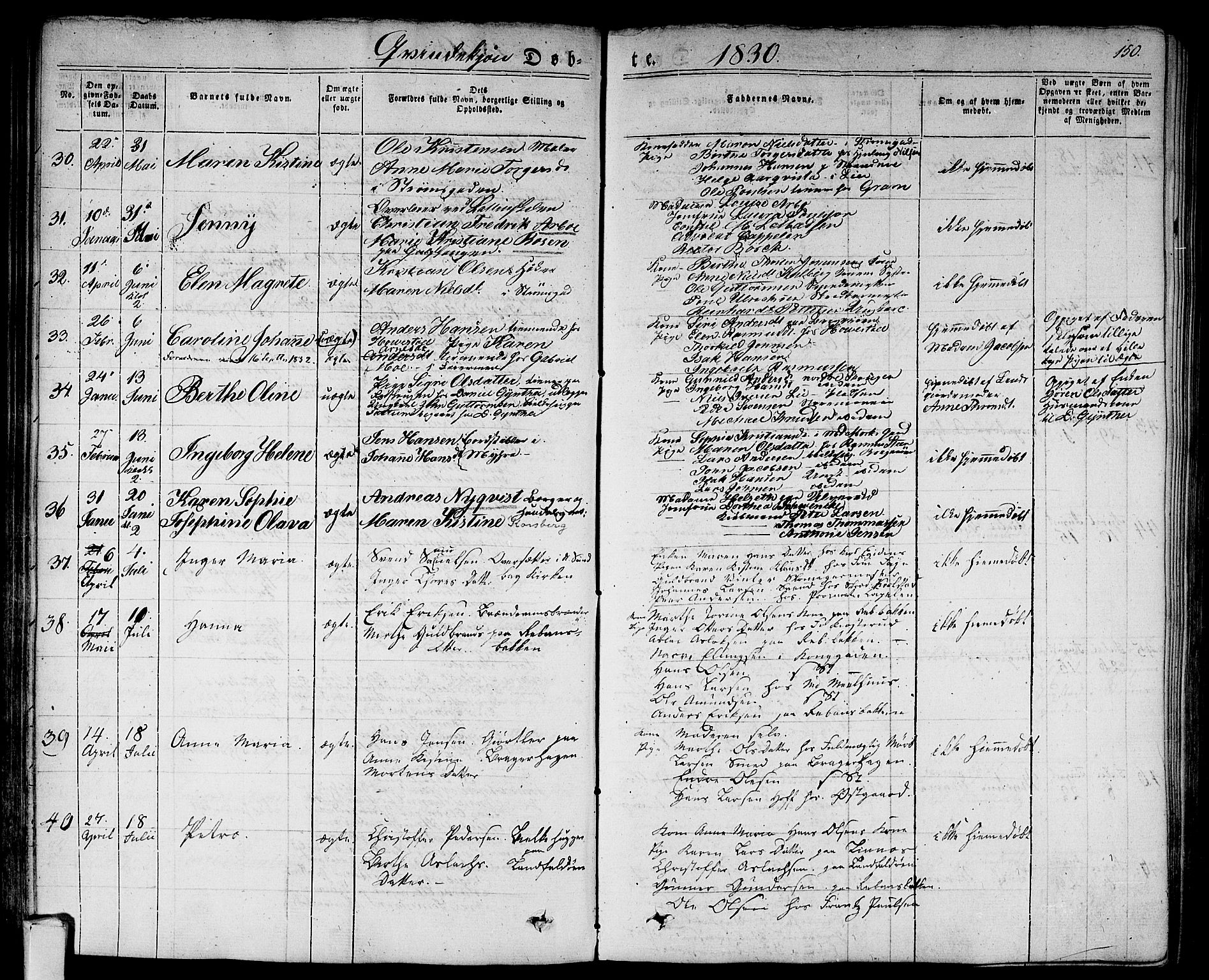 Bragernes kirkebøker, AV/SAKO-A-6/F/Fb/L0001: Parish register (official) no. II 1, 1830-1847, p. 150