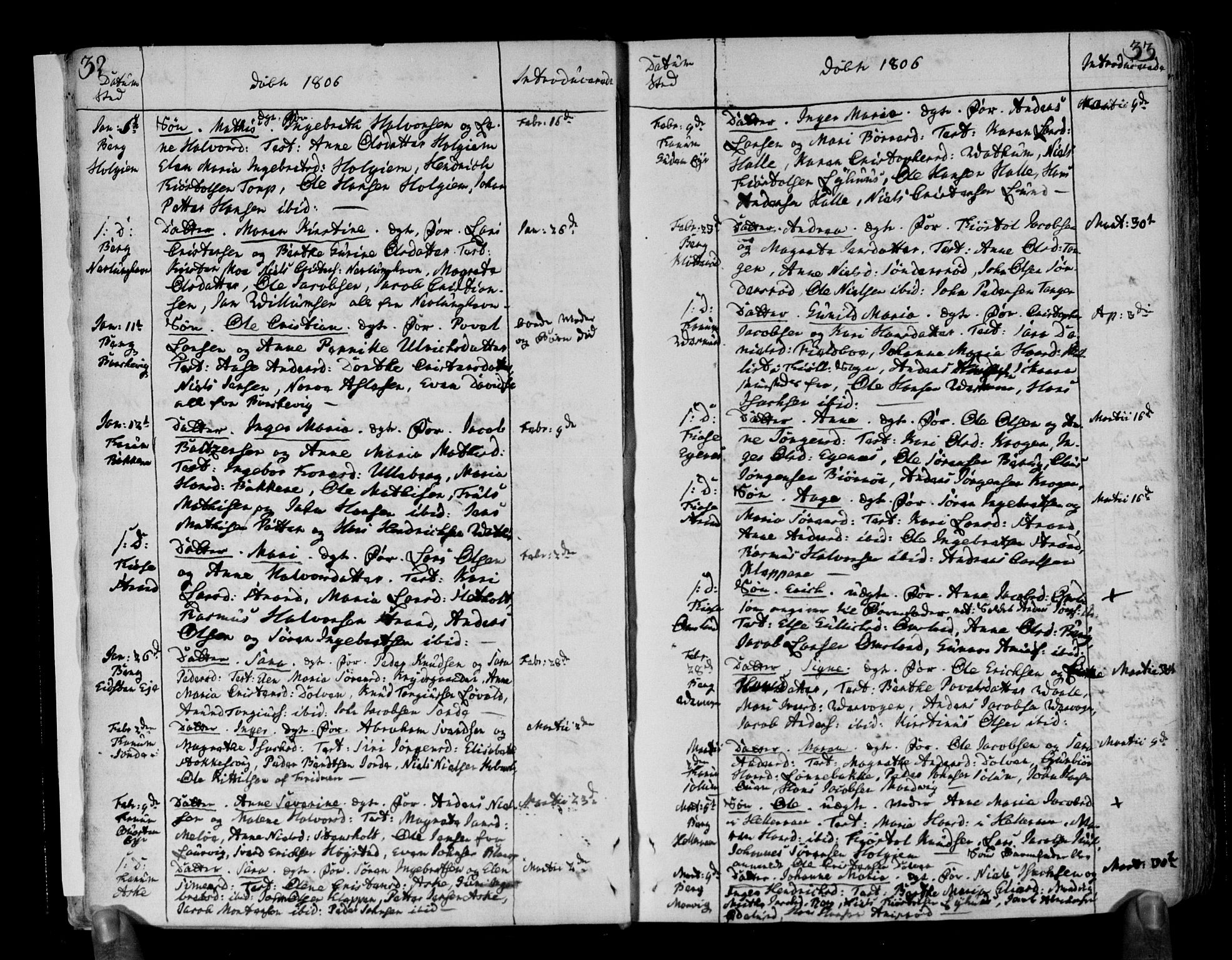 Brunlanes kirkebøker, AV/SAKO-A-342/F/Fa/L0002: Parish register (official) no. I 2, 1802-1834, p. 32-33