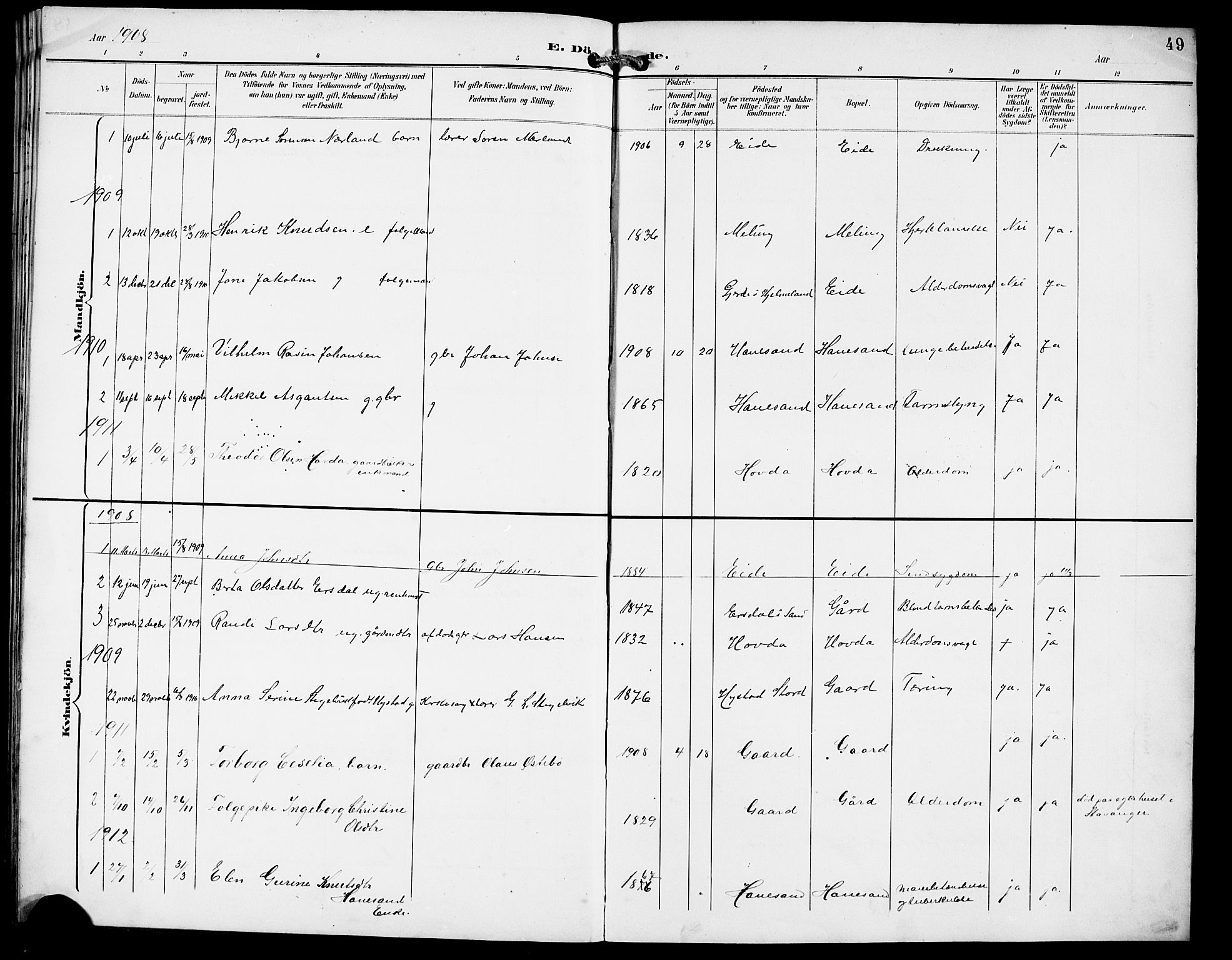 Finnøy sokneprestkontor, AV/SAST-A-101825/H/Ha/Hab/L0005: Parish register (copy) no. B 5, 1891-1916, p. 49