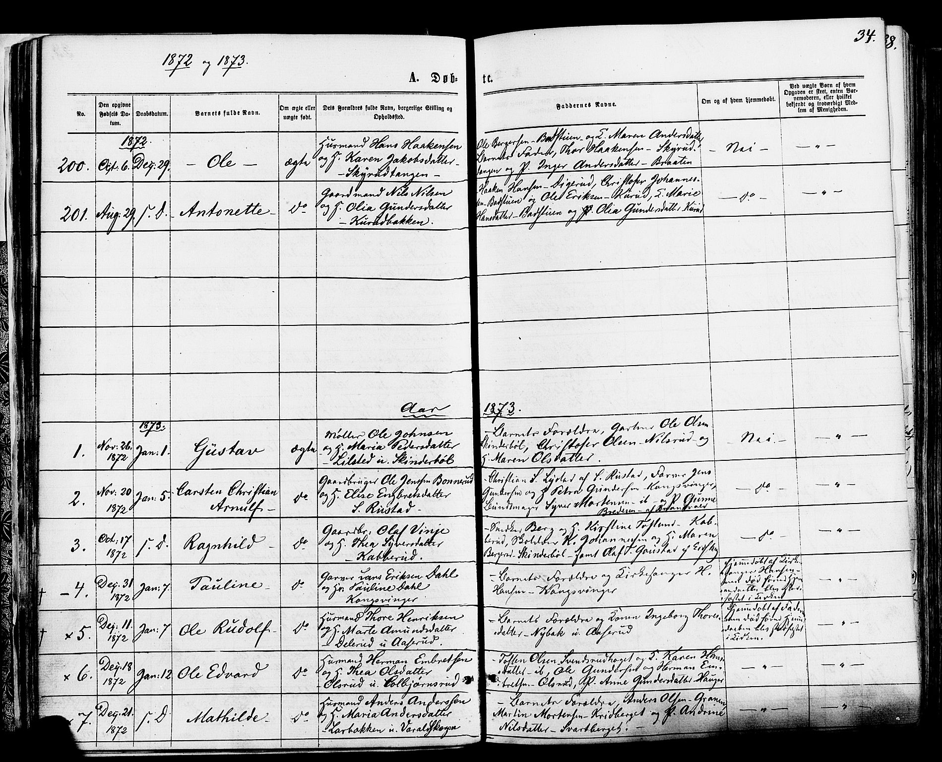 Vinger prestekontor, SAH/PREST-024/H/Ha/Haa/L0012: Parish register (official) no. 12, 1871-1880, p. 34