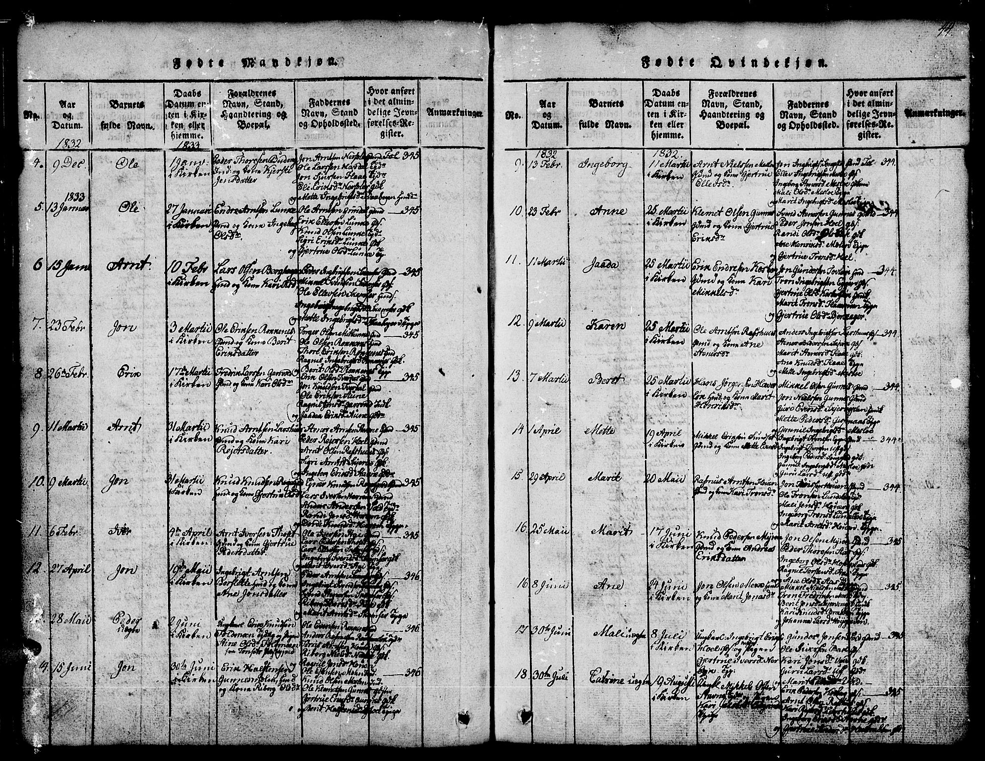 Ministerialprotokoller, klokkerbøker og fødselsregistre - Sør-Trøndelag, SAT/A-1456/674/L0874: Parish register (copy) no. 674C01, 1816-1860, p. 44