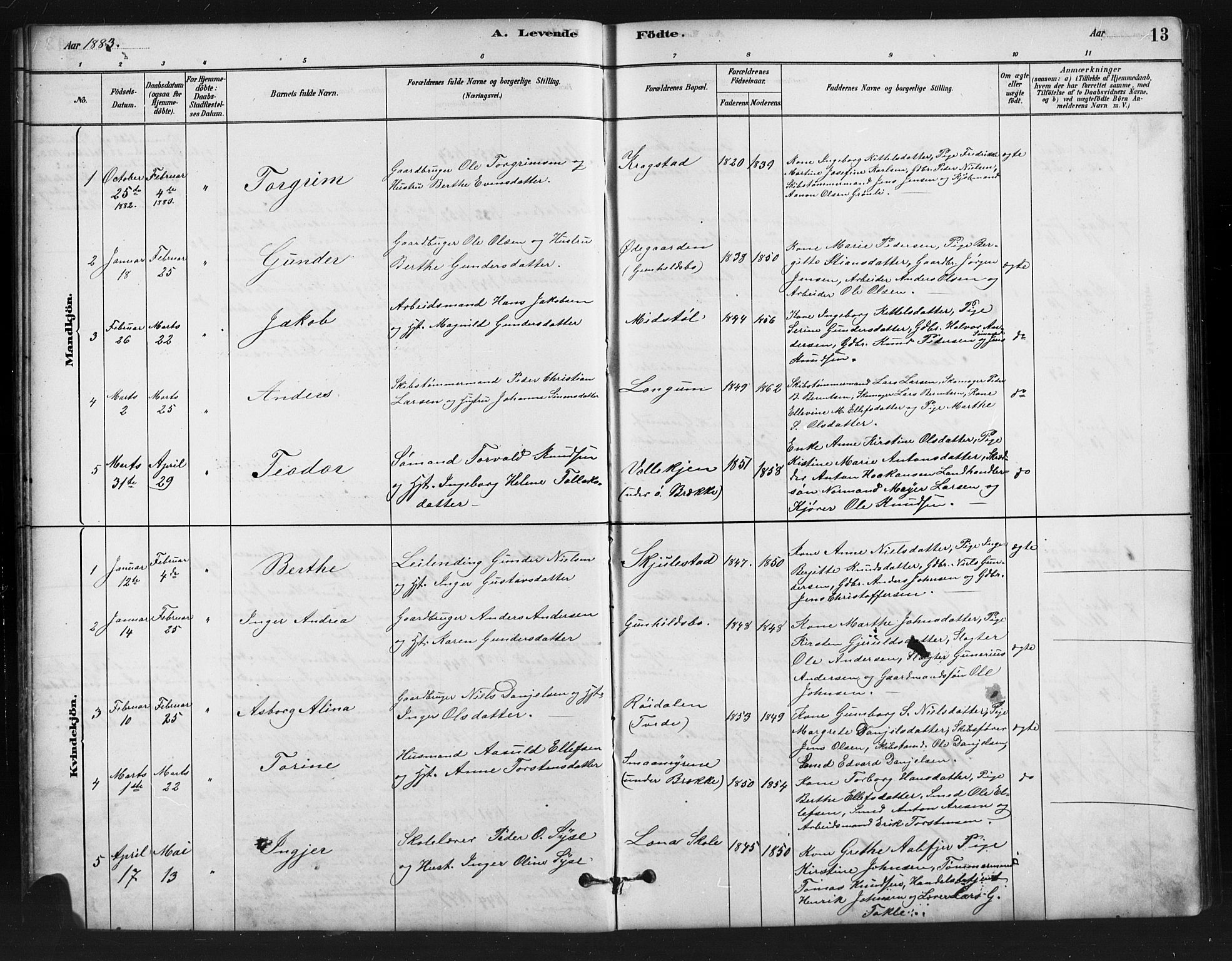 Austre Moland sokneprestkontor, AV/SAK-1111-0001/F/Fb/Fba/L0003: Parish register (copy) no. B 3, 1879-1914, p. 13