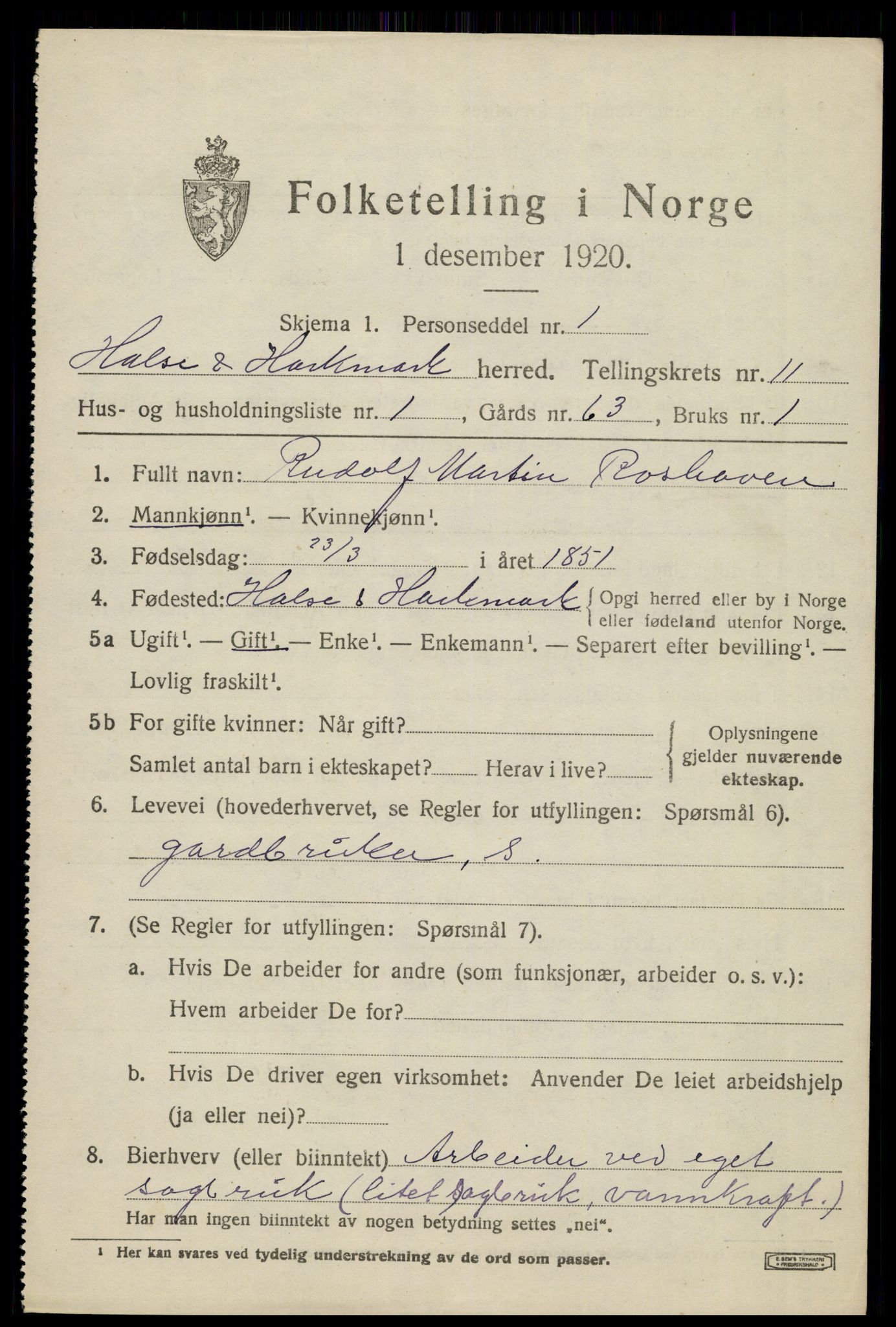 SAK, 1920 census for Halse og Harkmark, 1920, p. 6169