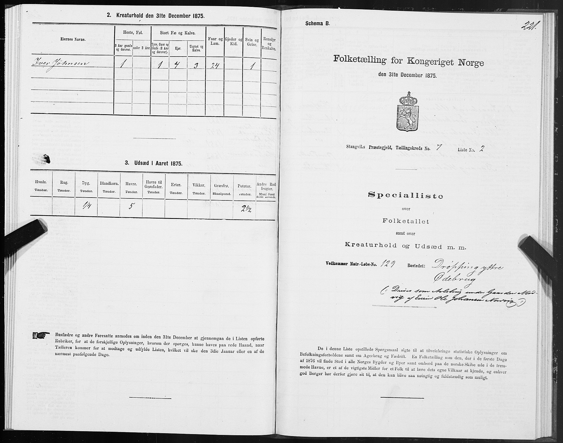 SAT, 1875 census for 1564P Stangvik, 1875, p. 3221