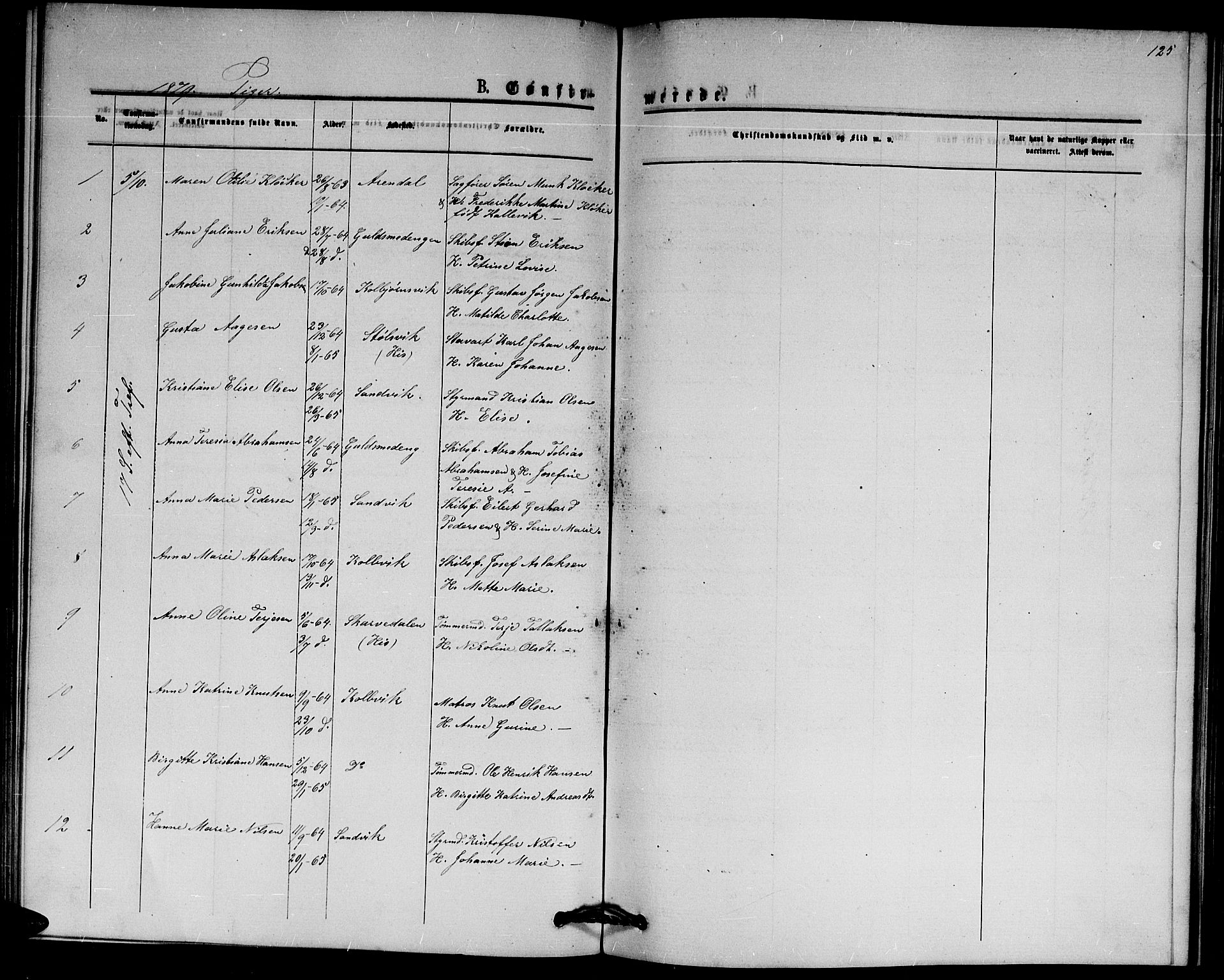 Hisøy sokneprestkontor, AV/SAK-1111-0020/F/Fb/L0002: Parish register (copy) no. B 2, 1873-1885, p. 125